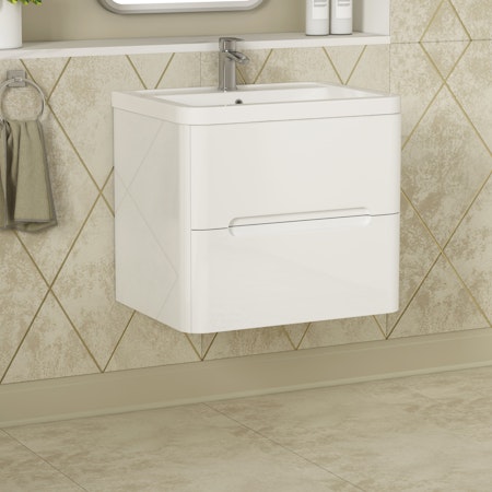 Infinity Gloss White 2 Drawer Wall Hung Vanity Unit with Ceramic Basin
