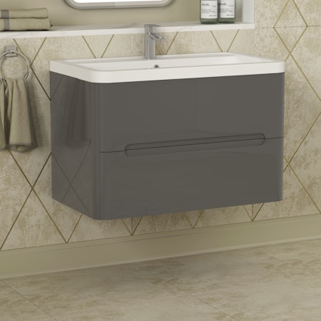 Infinity Gloss Anthracite 2 Drawer Wall Hung Vanity Unit with Ceramic Basin