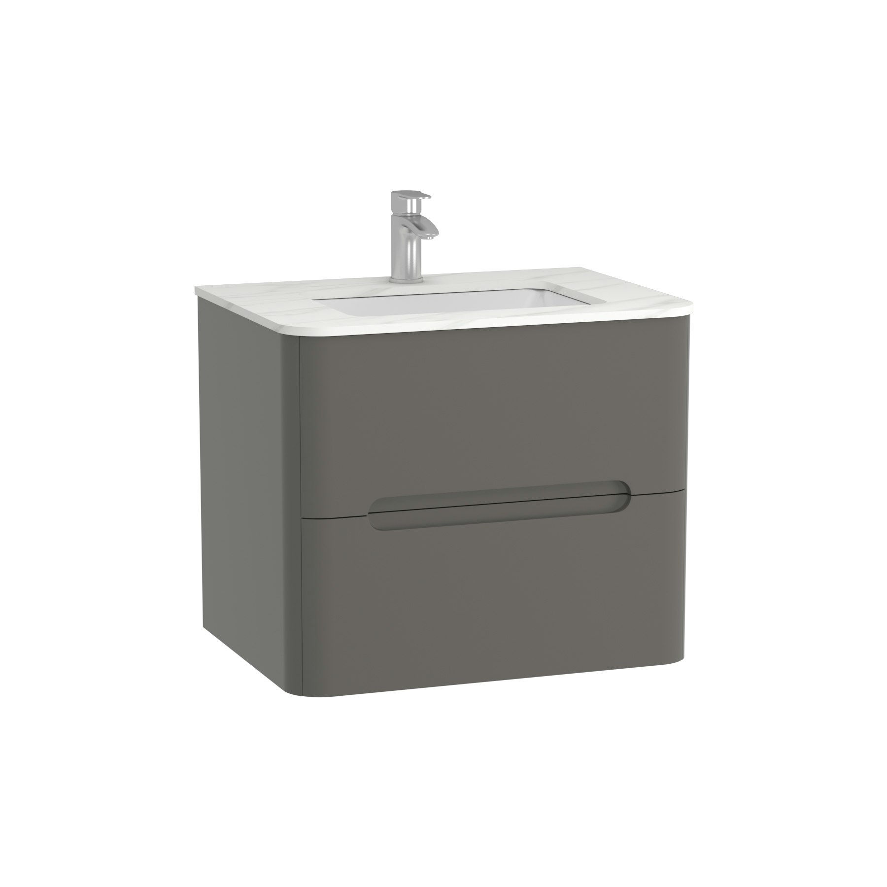 Infinity 600mm Gloss Anthracite Wall Hung Vanity Unit 2 Drawer with Carrara White Top