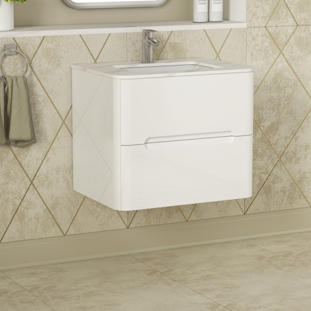 Infinity Gloss White 2 Drawer Wall Hung Vanity Unit with Carrara White Top