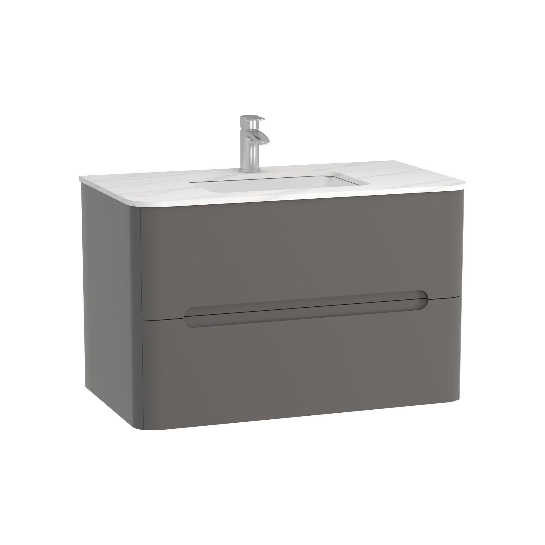 Infinity Gloss Anthracite 2 Drawer Wall Hung Vanity Unit with Carrara ...