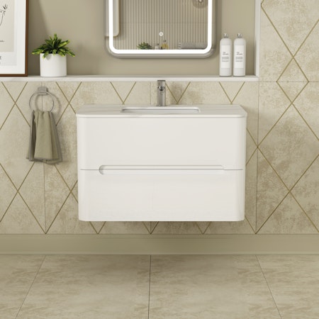 Infinity 800mm Gloss White Wall Hung Vanity Unit 2 Drawer with Carrara White Top