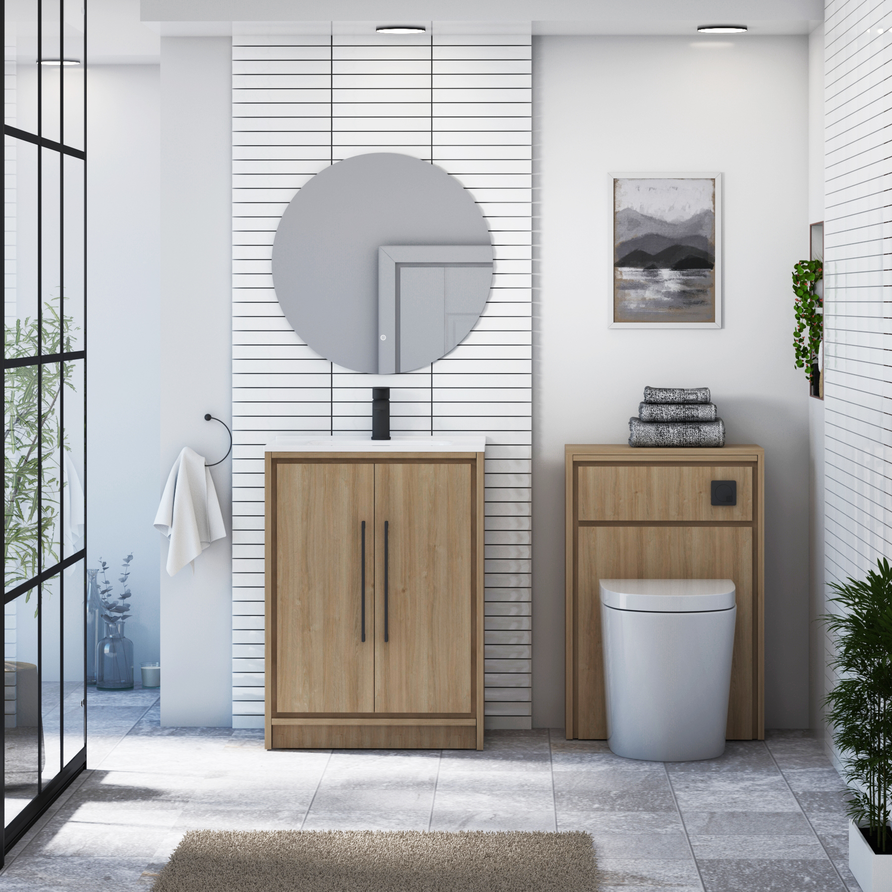Livora 600mm Natural Oak Floor Standing 2 Door Vanity Unit with Optional Basin  & Various Handles
