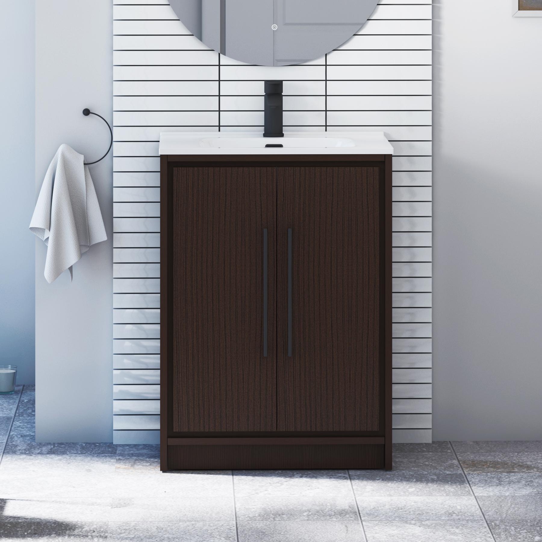 Livora 600mm Walnut Woodgrain Floor Standing 2 Door Vanity Unit with Optional Basin  & Various Handles