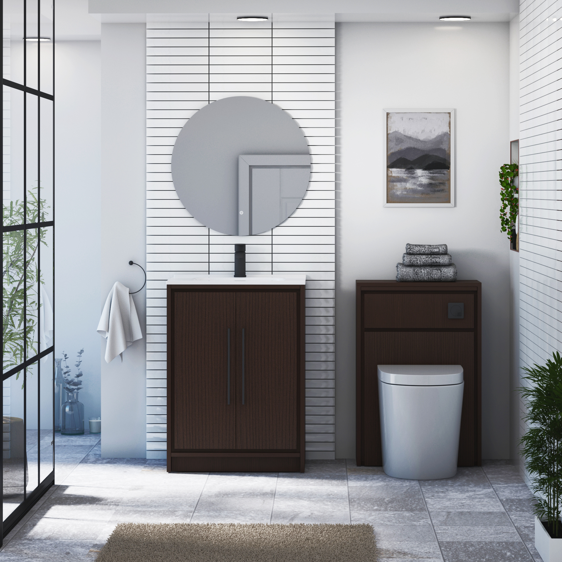 Livora 600mm Walnut Woodgrain Floor Standing 2 Door Vanity Unit with Optional Basin  & Various Handles