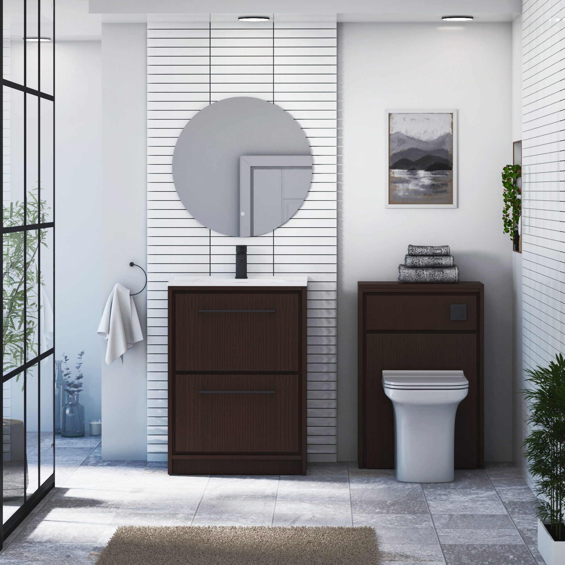 Livora Walnut Woodgrain Floor Standing 2 Drawer Vanity Unit with Optional Basin  & Various Handles