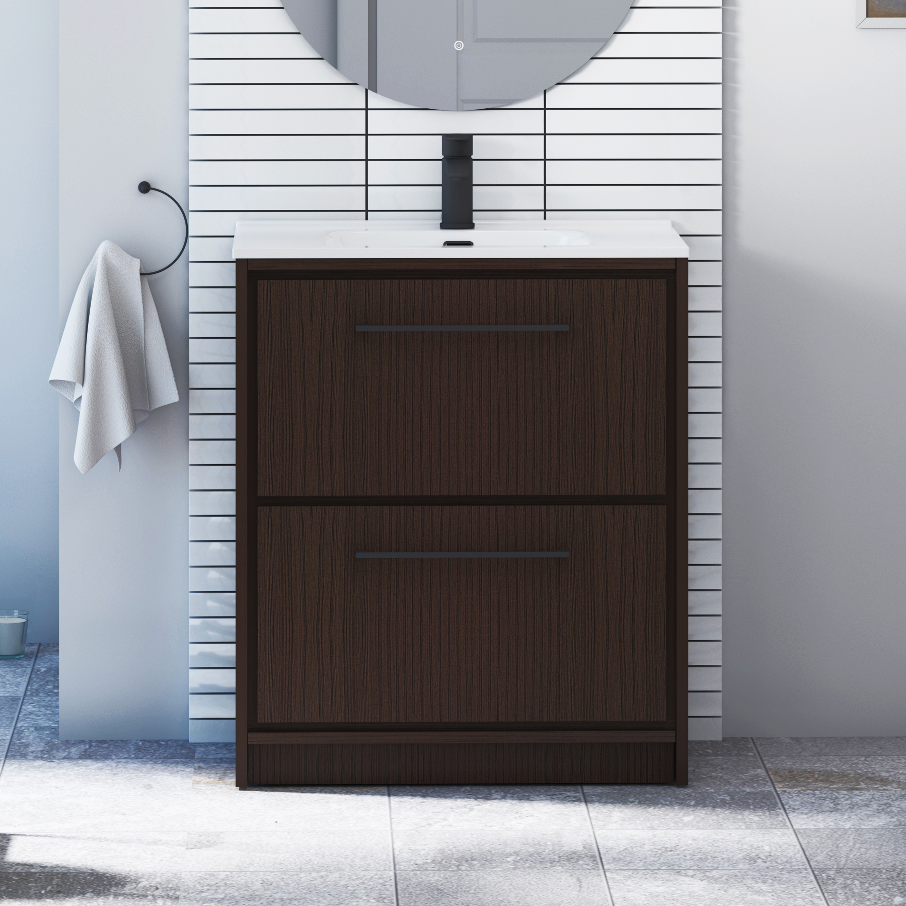 Livora Walnut Woodgrain Floor Standing 2 Drawer Vanity Unit with Optional Basin  & Various Handles