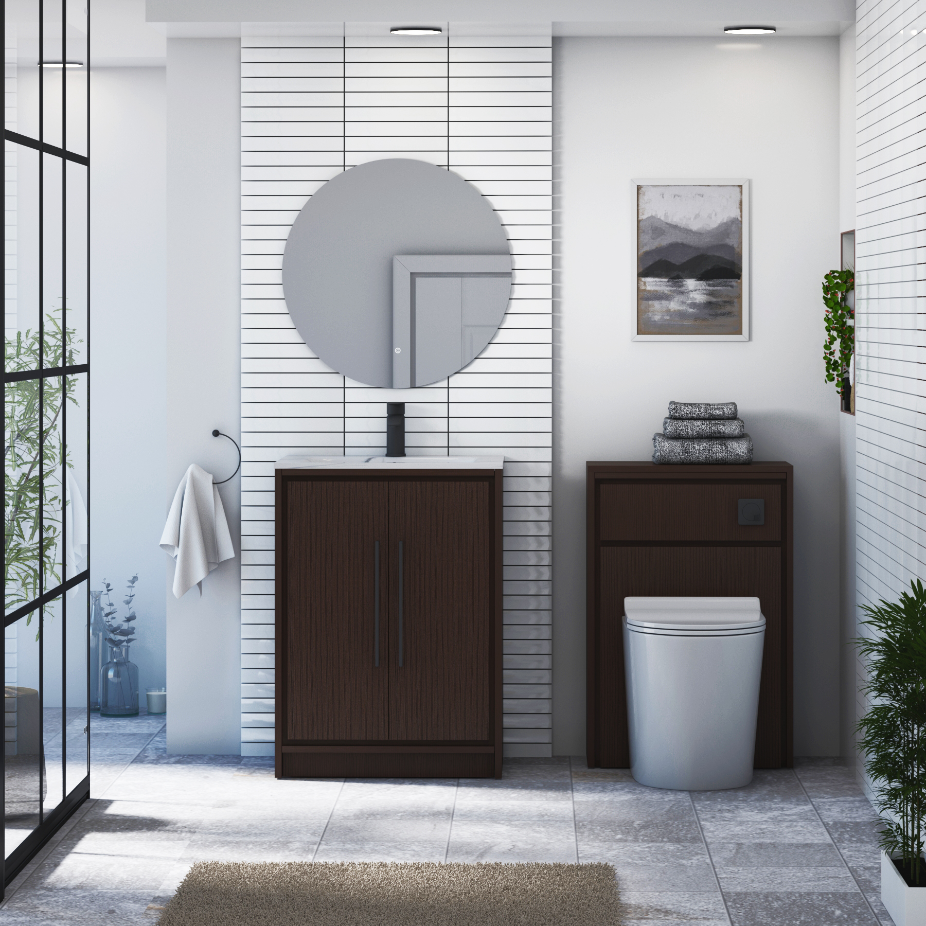 Livora 600mm Walnut Woodgrain Floor Standing 2 Door Vanity Unit with Optional Basin  & Various Handles