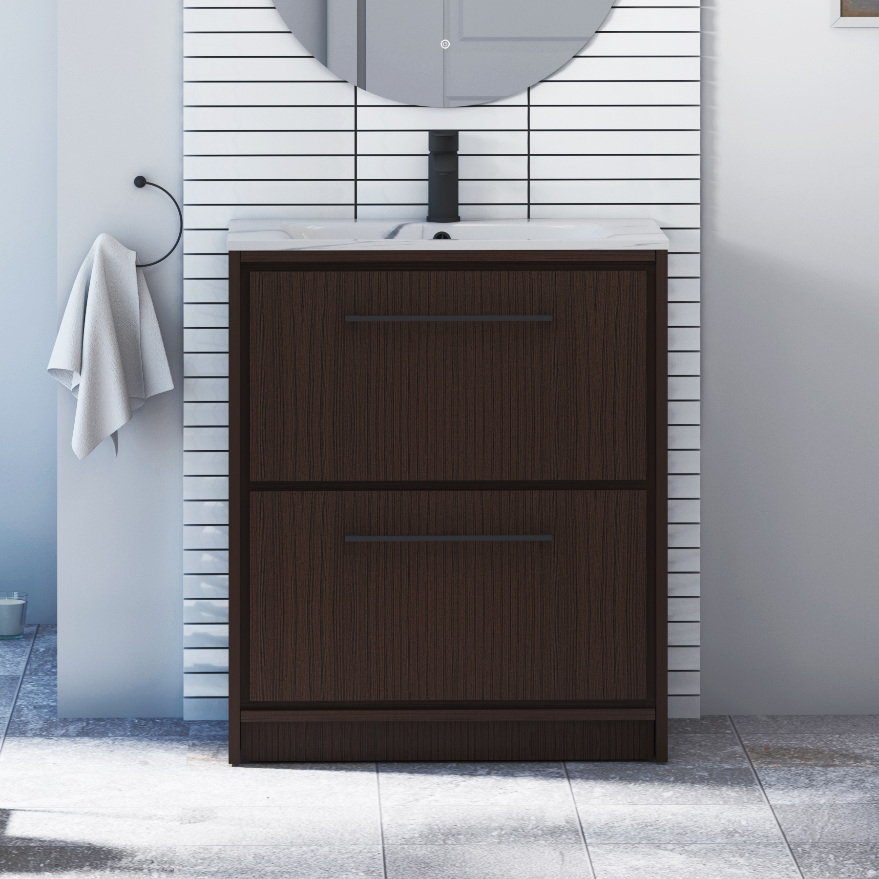 Livora Walnut Woodgrain Floor Standing 2 Drawer Vanity Unit with Optional Basin  & Various Handles