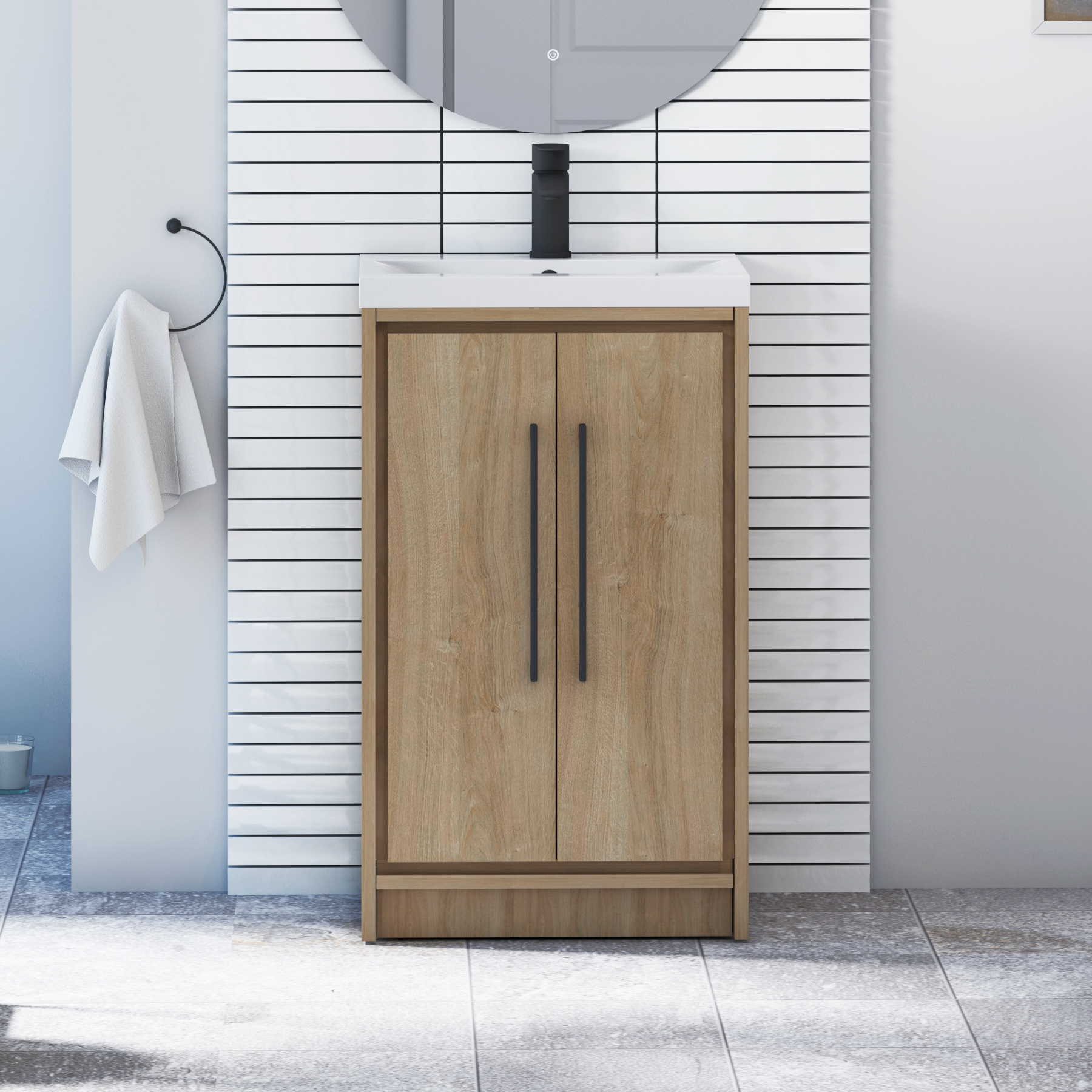 Livora 500mm Natural Oak Floor Standing 2 Door Vanity Unit with Optional Basin  & Various Handles