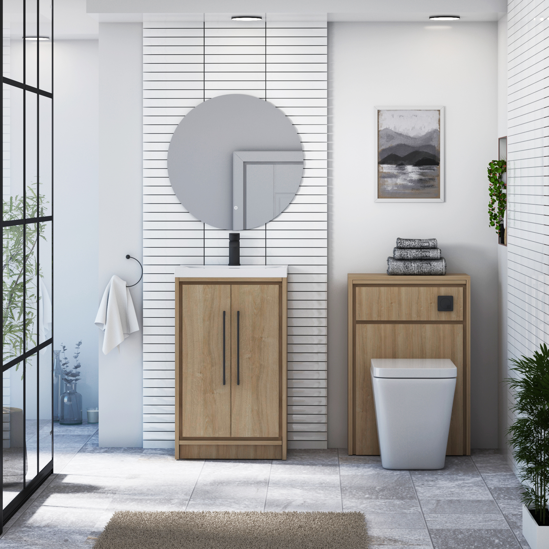 Livora 500mm Natural Oak Floor Standing 2 Door Vanity Unit with Optional Basin  & Various Handles