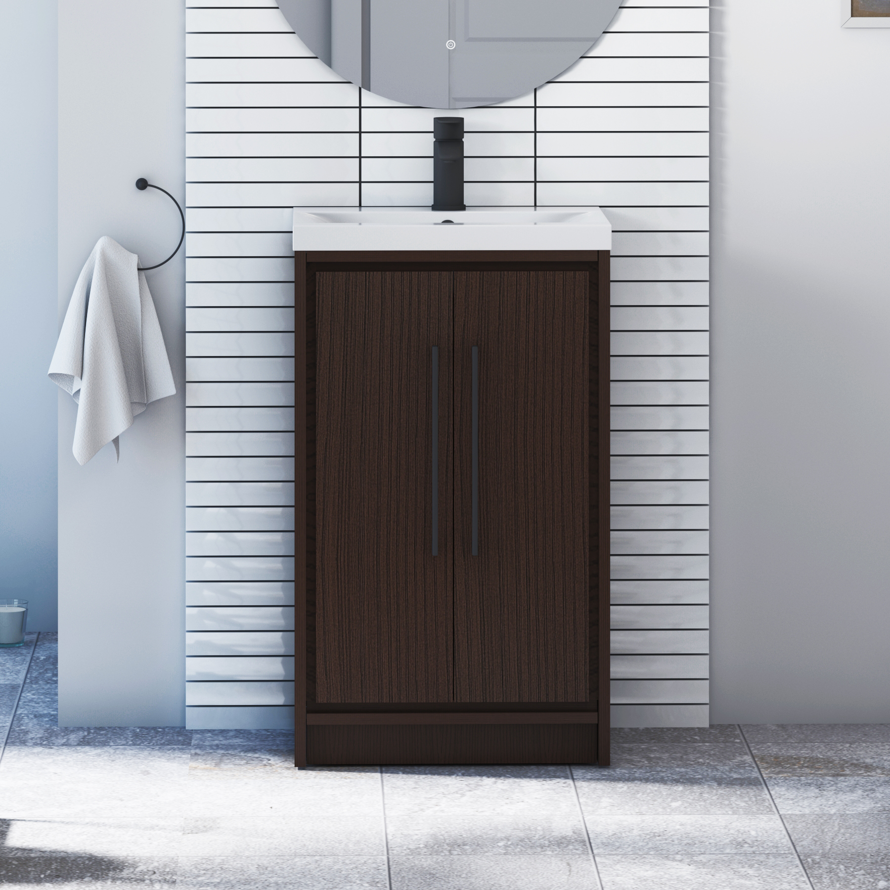 Livora 500mm Walnut Woodgrain Floor Standing 2 Door Vanity Unit with Optional Basin  & Various Handles