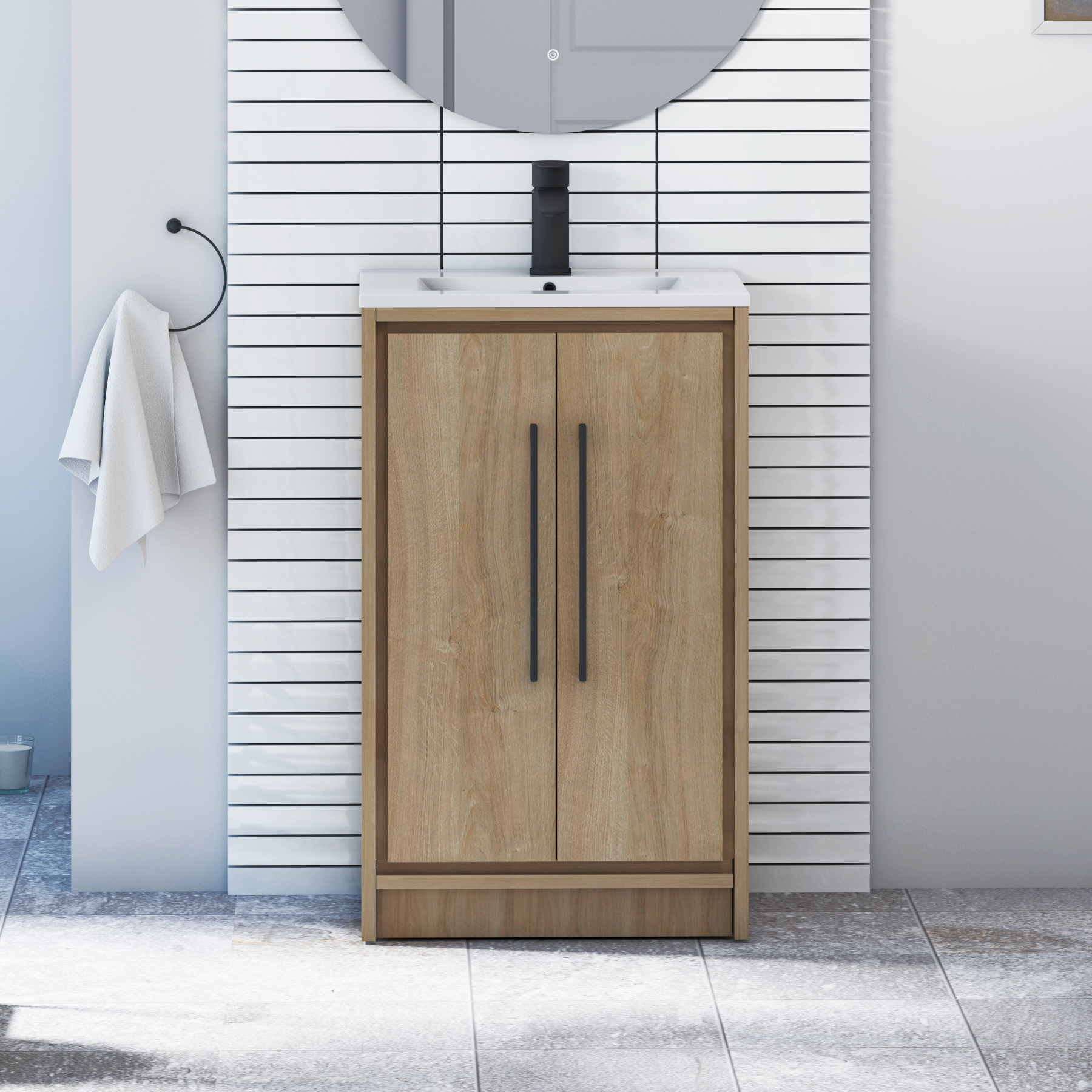 Livora 500mm Natural Oak Floor Standing 2 Door Vanity Unit with Optional Basin  & Various Handles