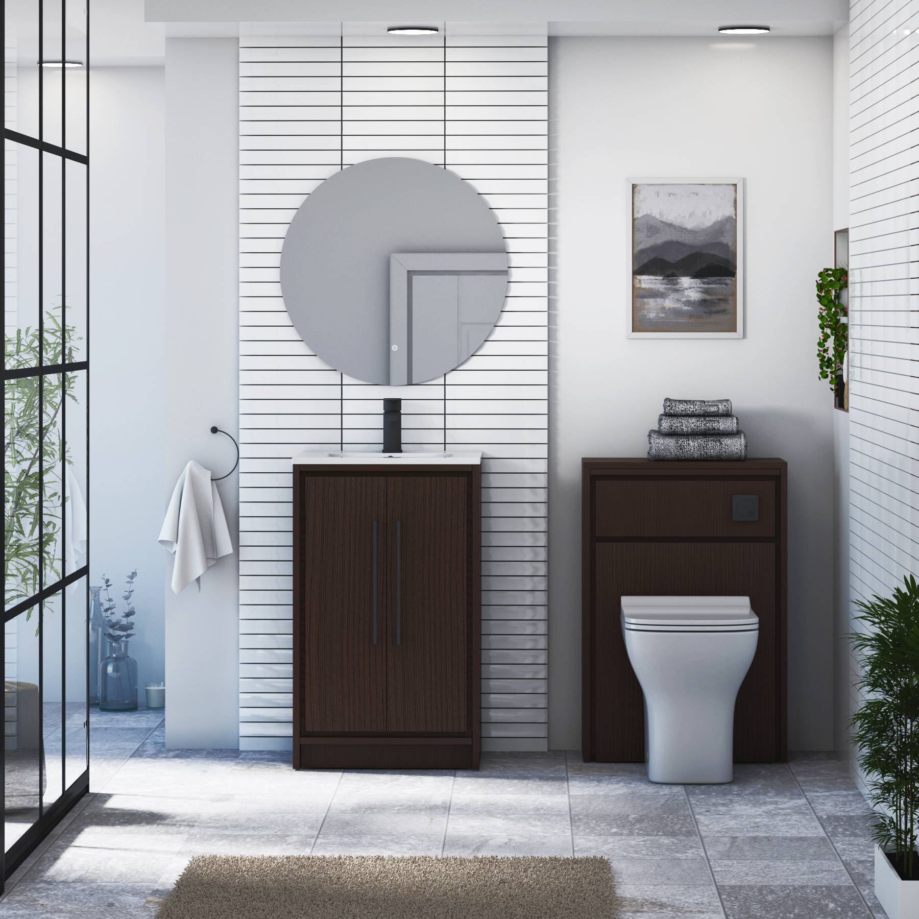 Livora 500mm Walnut Woodgrain Floor Standing 2 Door Vanity Unit with Optional Basin  & Various Handles