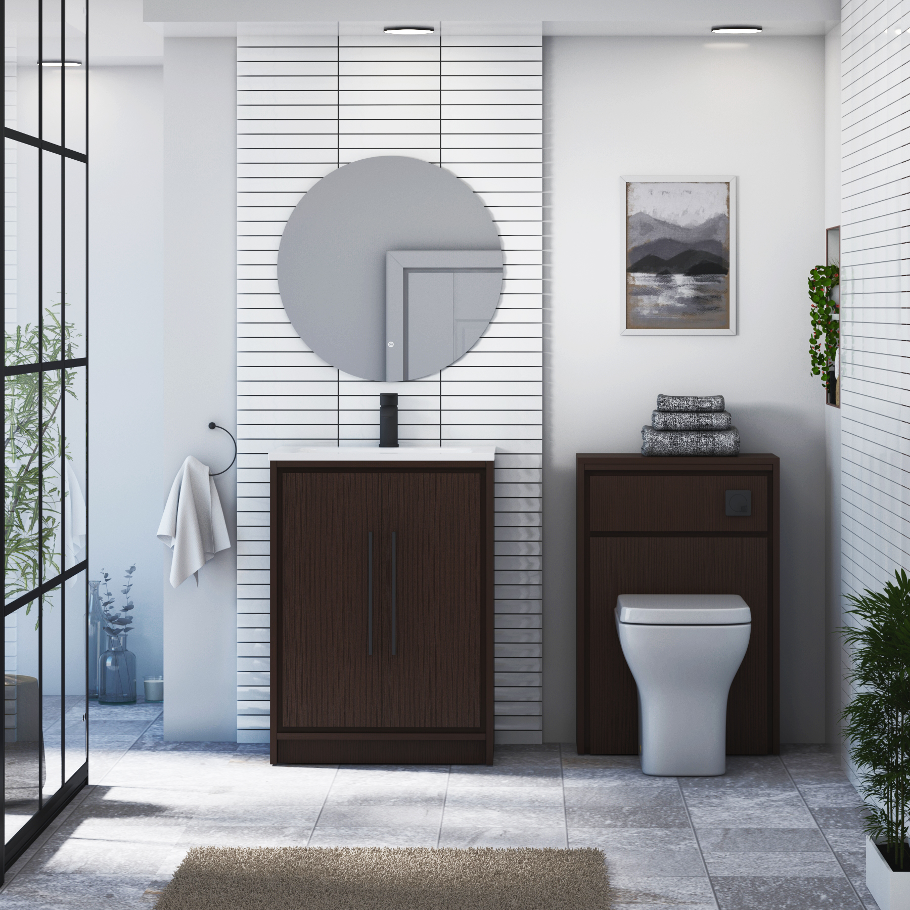 Livora 600mm Walnut Woodgrain Floor Standing 2 Door Vanity Unit with Optional Basin  & Various Handles