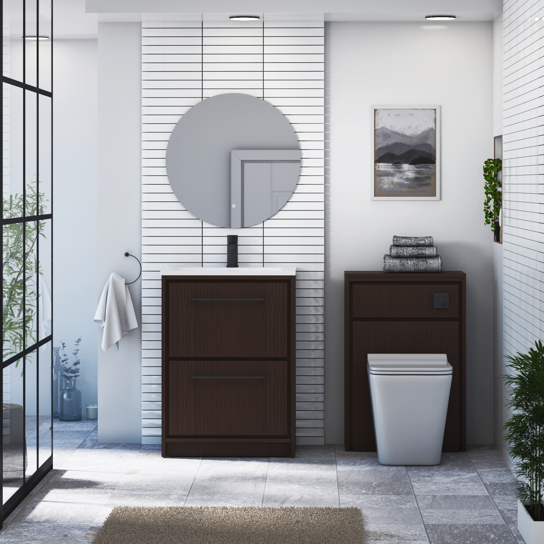 Livora Walnut Woodgrain Floor Standing 2 Drawer Vanity Unit with Optional Basin  & Various Handles