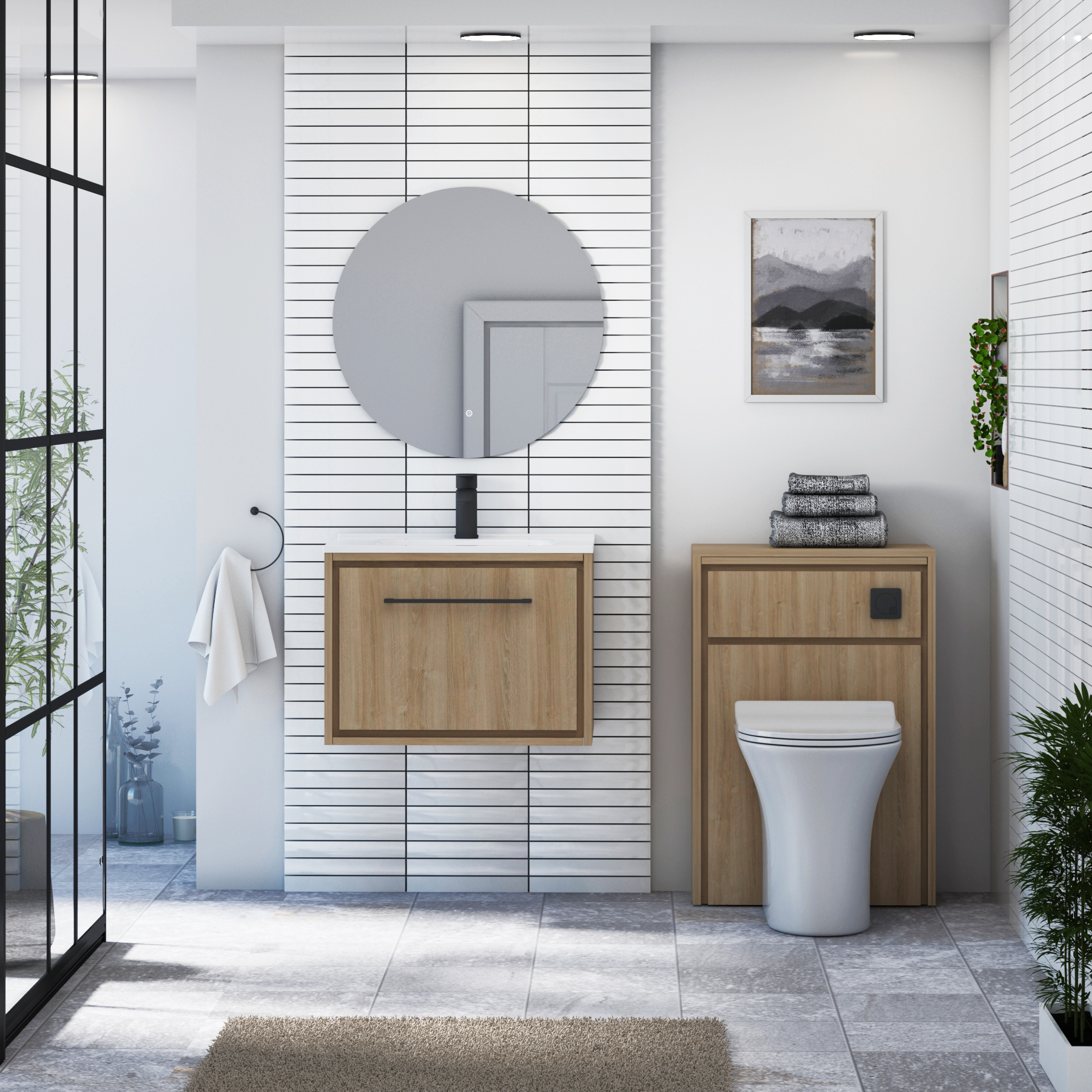 Livora 600mm Natural Oak Wall Hung 1 Drawer Vanity Unit with Optional Basin  & Various Handles