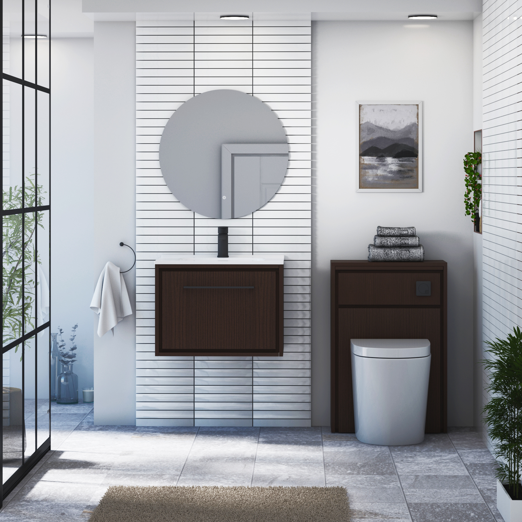 Livora 600mm Walnut Woodgrain Wall Hung 1 Drawer Vanity Unit with Optional Basin  & Various Handles
