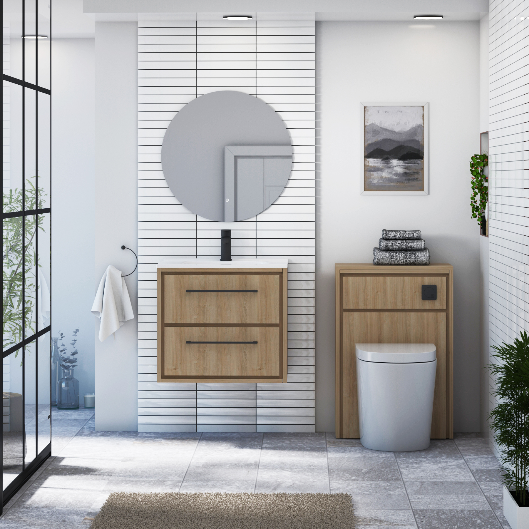 Livora Natural Oak Wall Hung 2 Drawer Vanity Unit with Optional Basin  & Various Handles