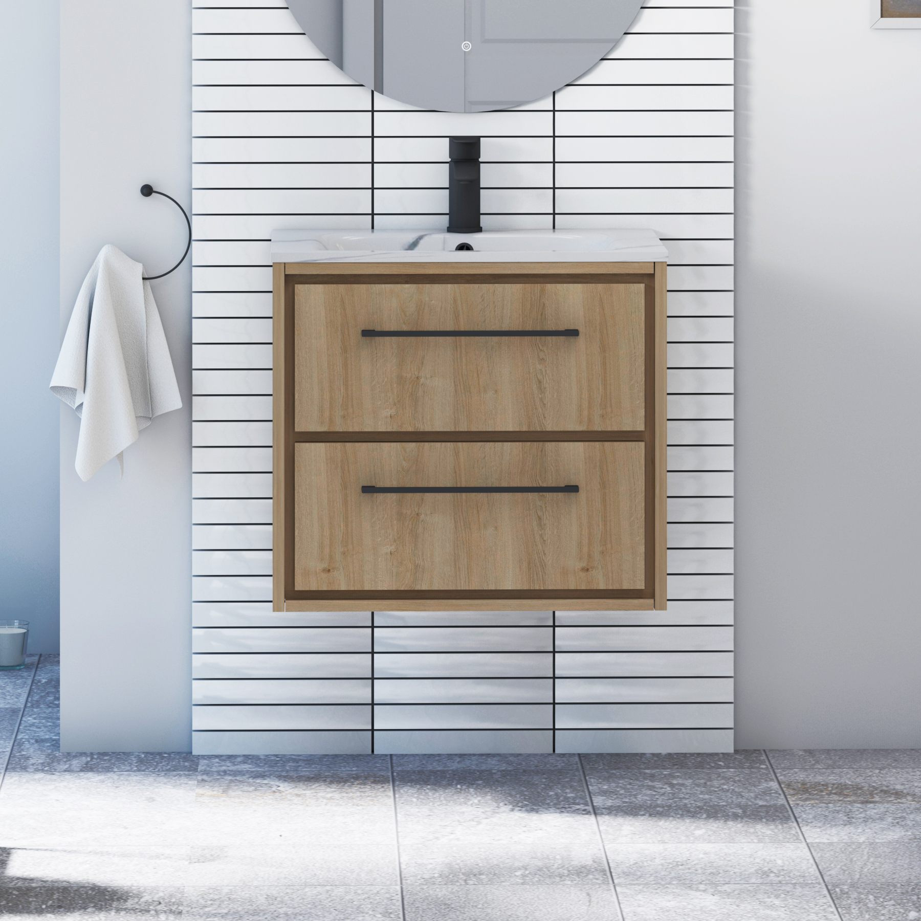 Livora 2 Drawer Wall Hung Vanity Unit – Multiple Sizes, Colours, Basins & Handle Options