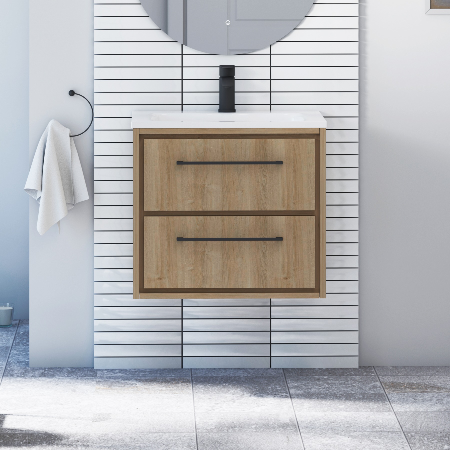 Livora 2 Drawer Wall Hung Vanity Unit – Multiple Sizes, Colours, Basins & Handle Options