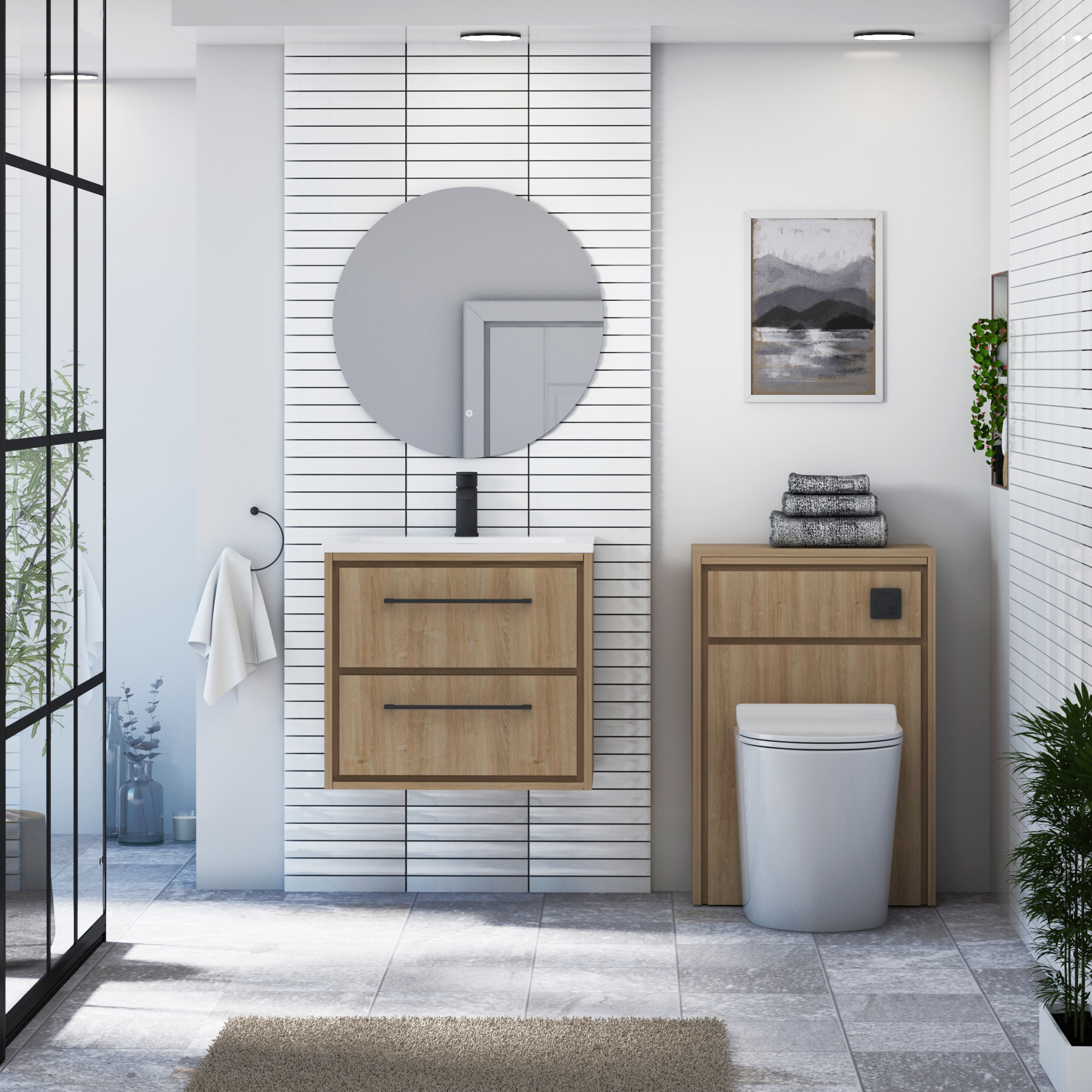 Livora Natural Oak Wall Hung 2 Drawer Vanity Unit with Optional Basin  & Various Handles