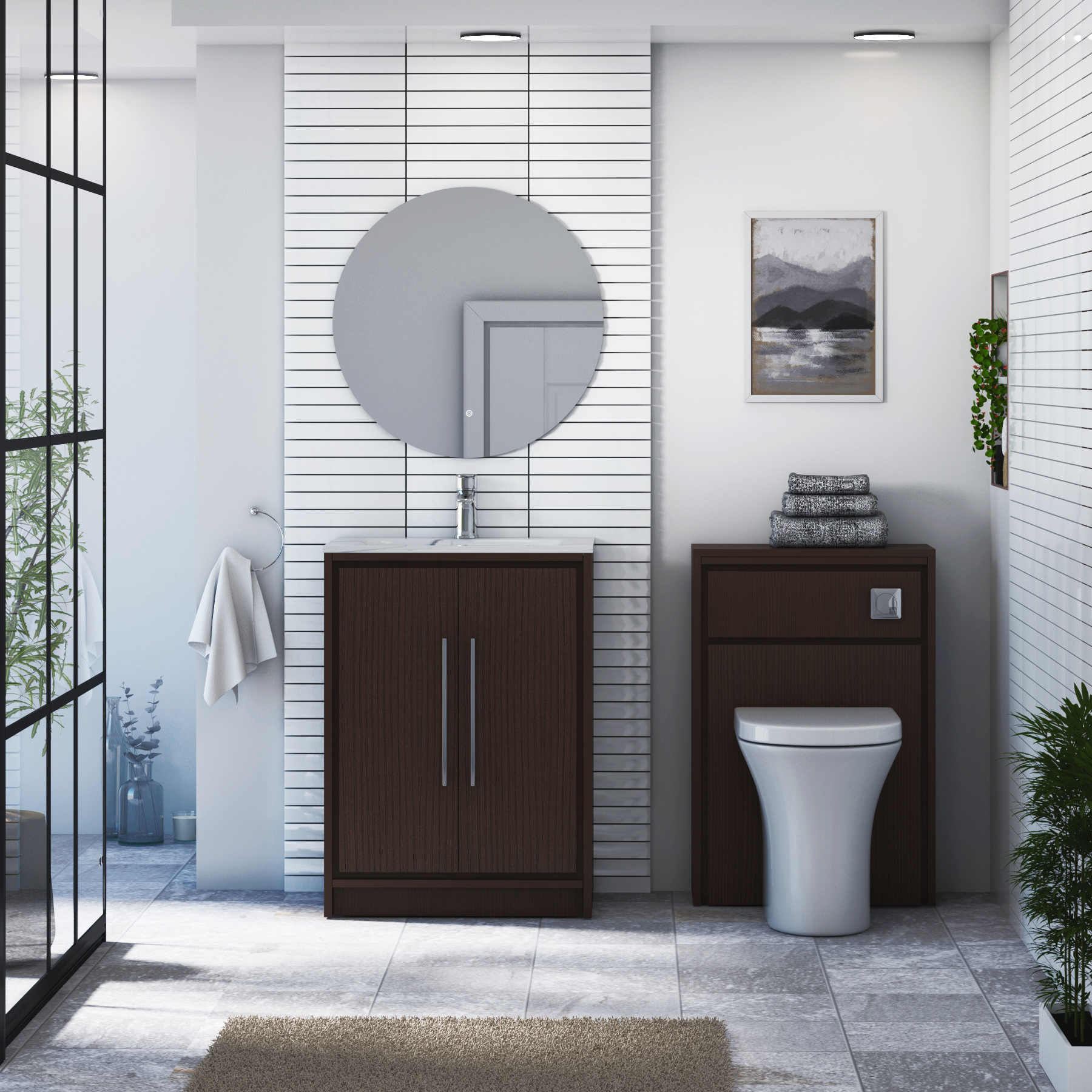 Livora 600mm Walnut Woodgrain Floor Standing 2 Door Vanity Unit with Optional Basin  & Various Handles