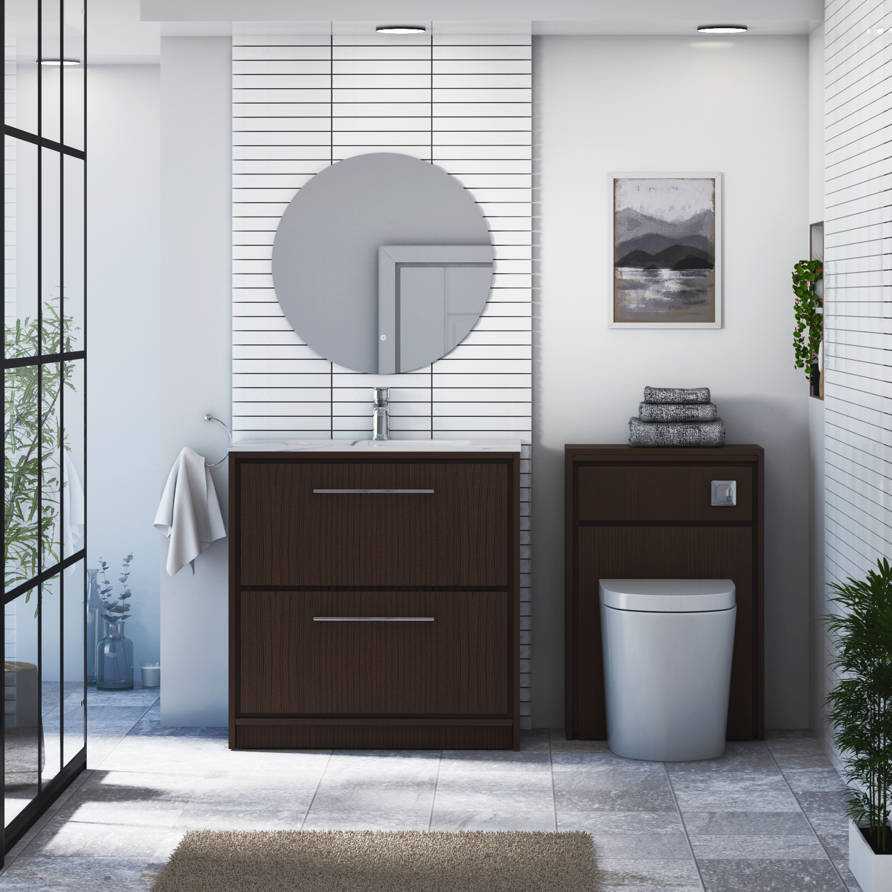 Livora Walnut Woodgrain Floor Standing 2 Drawer Vanity Unit with Optional Basin  & Various Handles