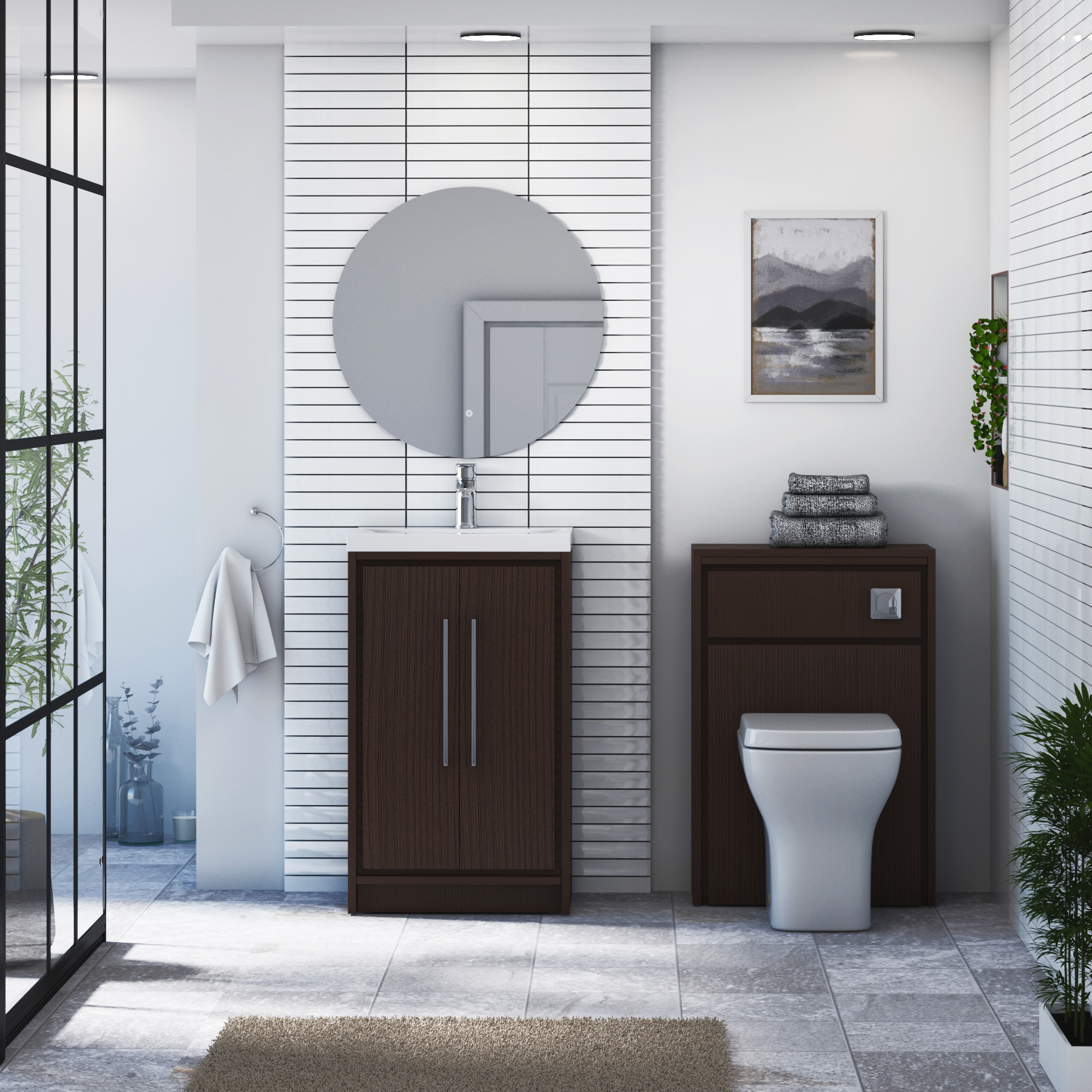 Livora 500mm Walnut Woodgrain Floor Standing 2 Door Vanity Unit with Optional Basin  & Various Handles