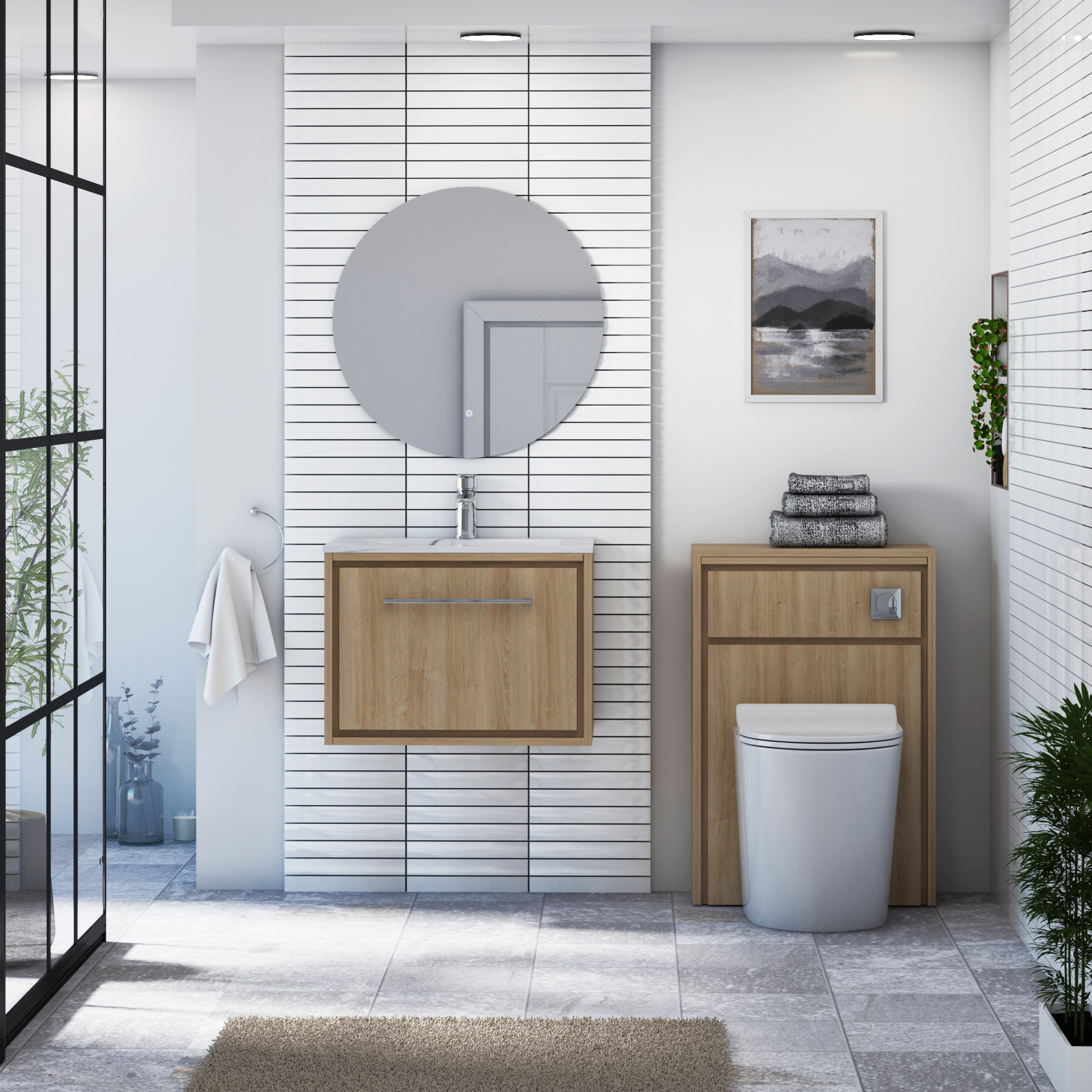 Livora 600mm Natural Oak Wall Hung 1 Drawer Vanity Unit with Optional Basin  & Various Handles