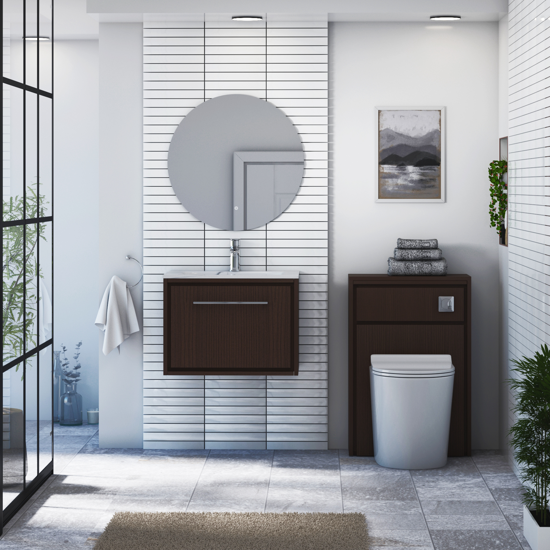 Livora 600mm Walnut Woodgrain Wall Hung 1 Drawer Vanity Unit with Optional Basin  & Various Handles