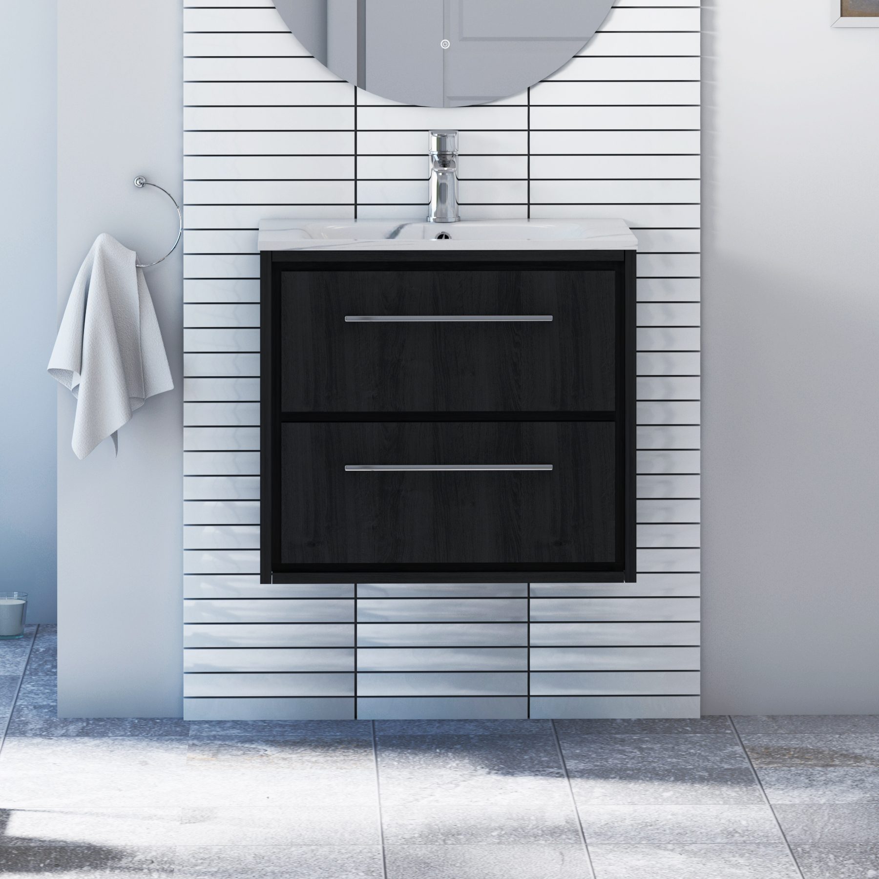 Livora 2 Drawer Wall Hung Vanity Unit – Multiple Sizes, Colours, Basins & Handle Options