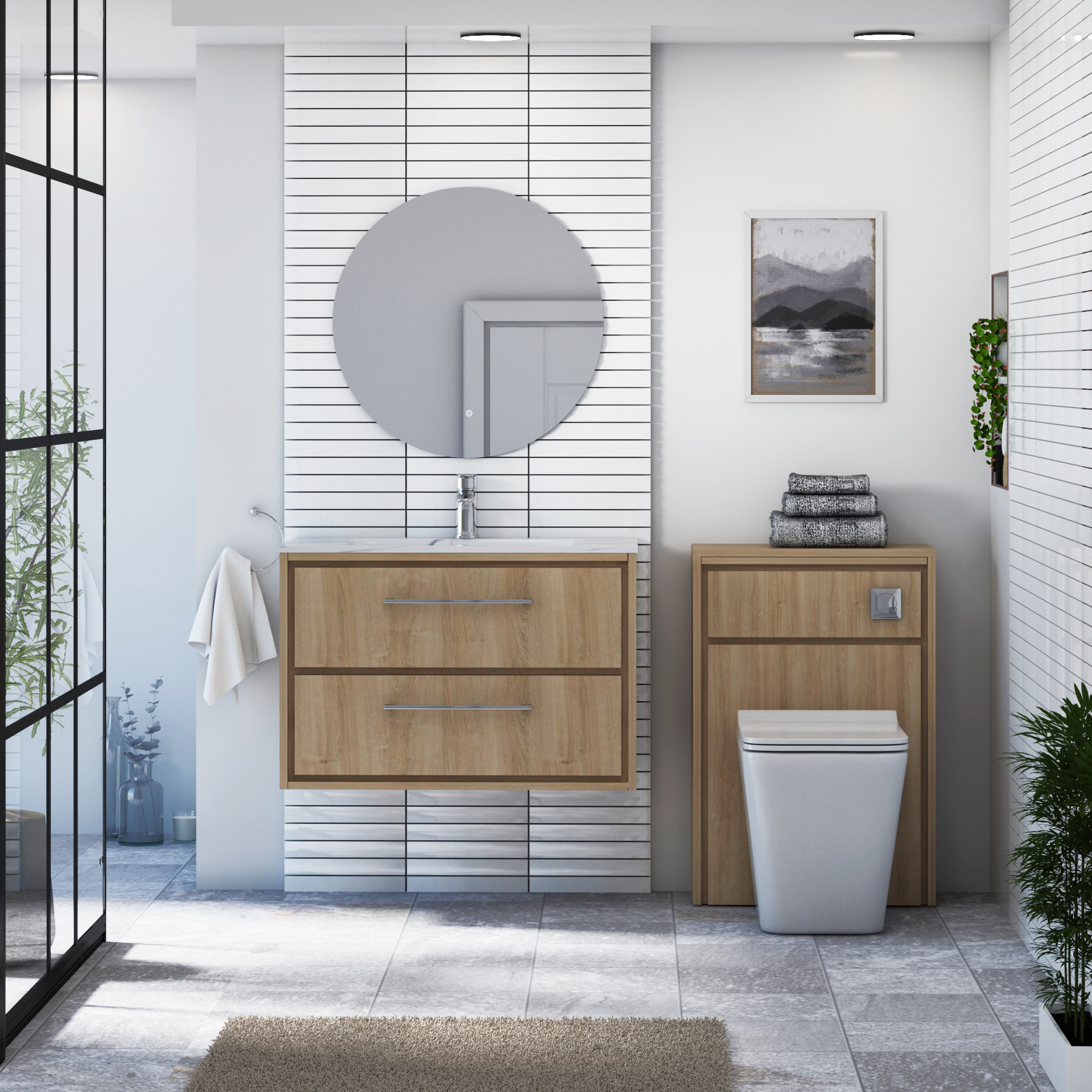 Livora Natural Oak Wall Hung 2 Drawer Vanity Unit with Optional Basin  & Various Handles