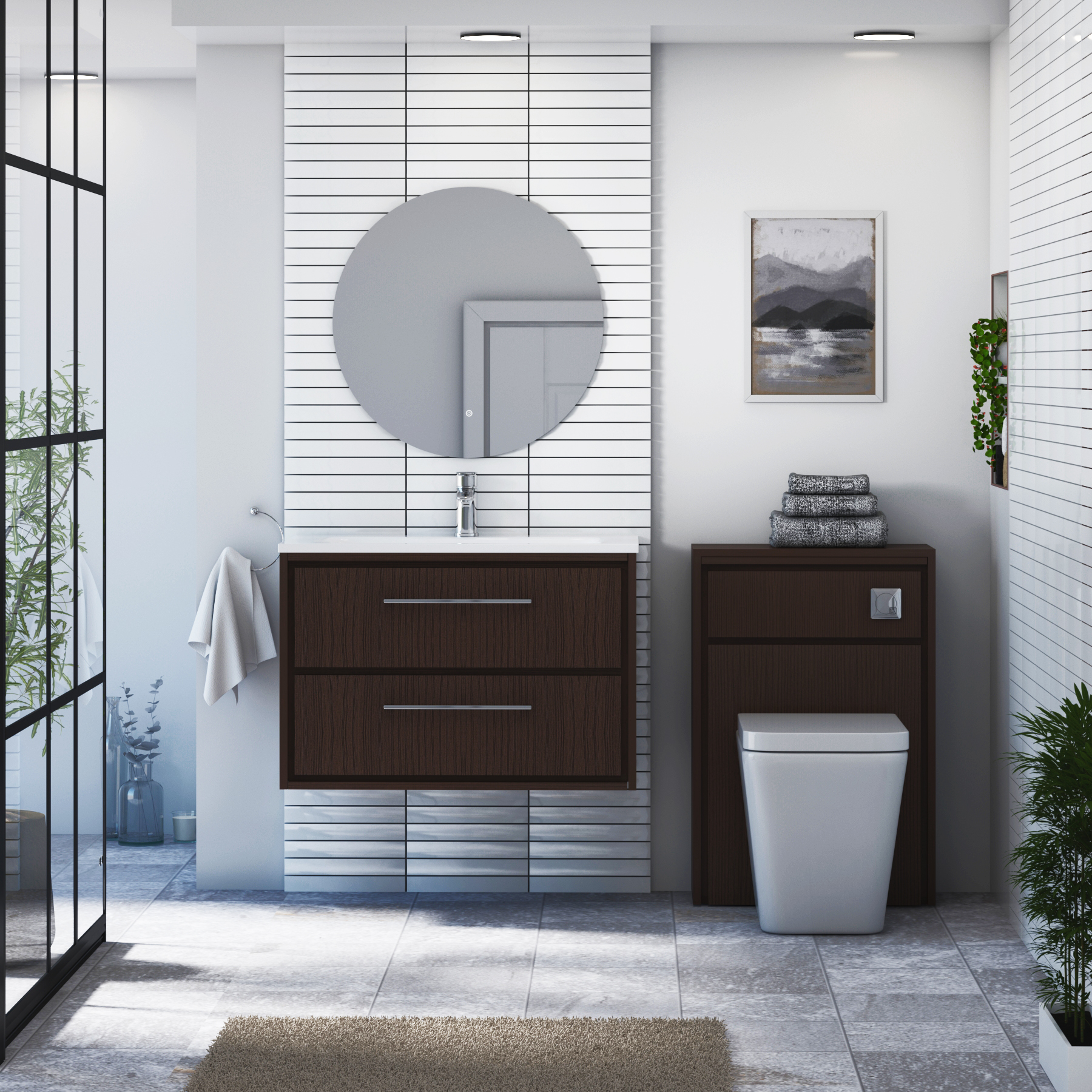 Livora Natural Oak Wall Hung 2 Drawer Vanity Unit with Optional Basin  & Various Handles