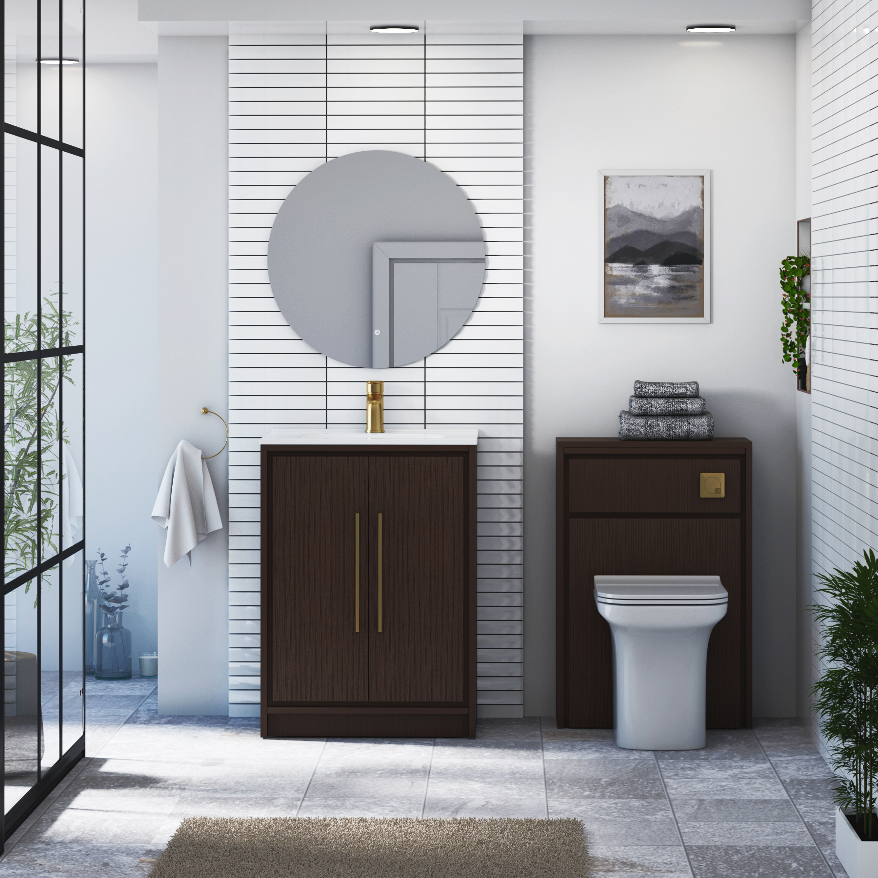 Livora 600mm Walnut Woodgrain Floor Standing 2 Door Vanity Unit with Optional Basin  & Various Handles