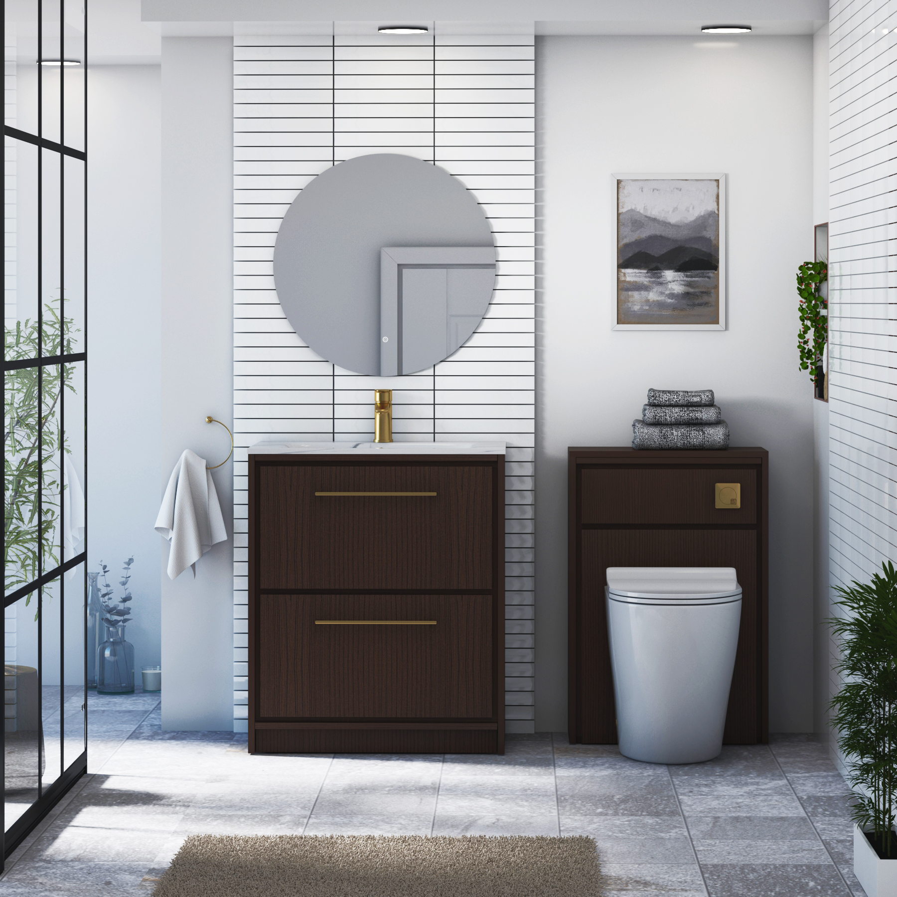 Livora Walnut Woodgrain Floor Standing 2 Drawer Vanity Unit with Optional Basin  & Various Handles