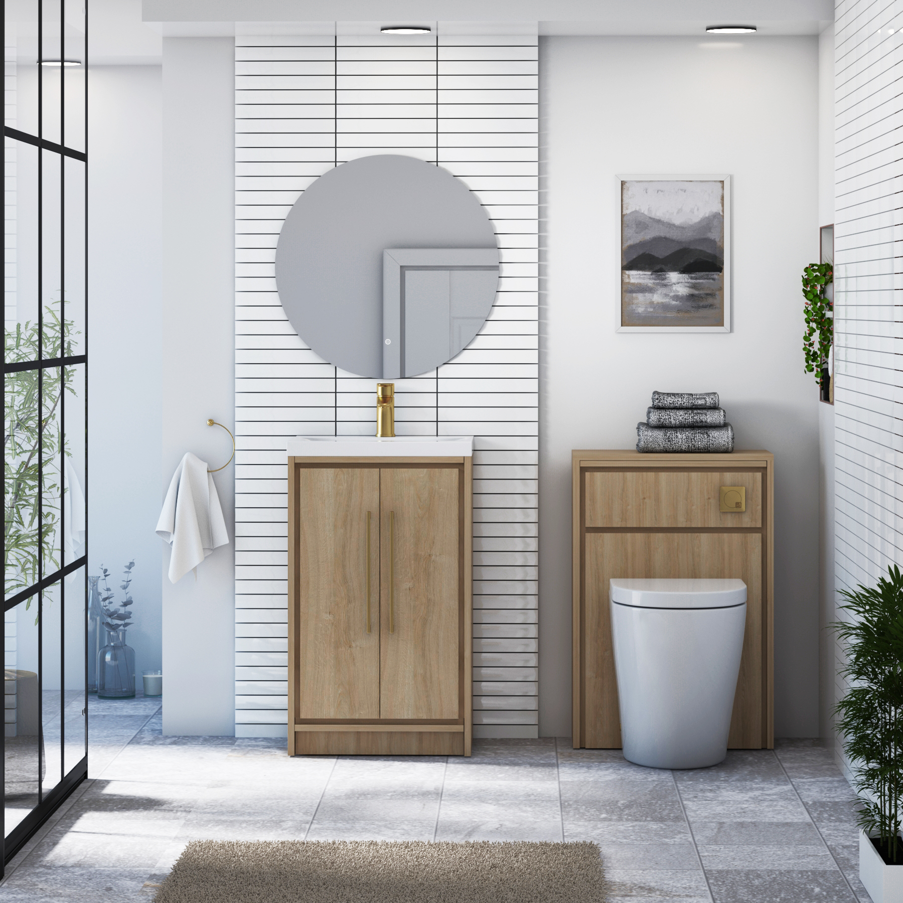 Livora 500mm Natural Oak Floor Standing 2 Door Vanity Unit with Optional Basin  & Various Handles