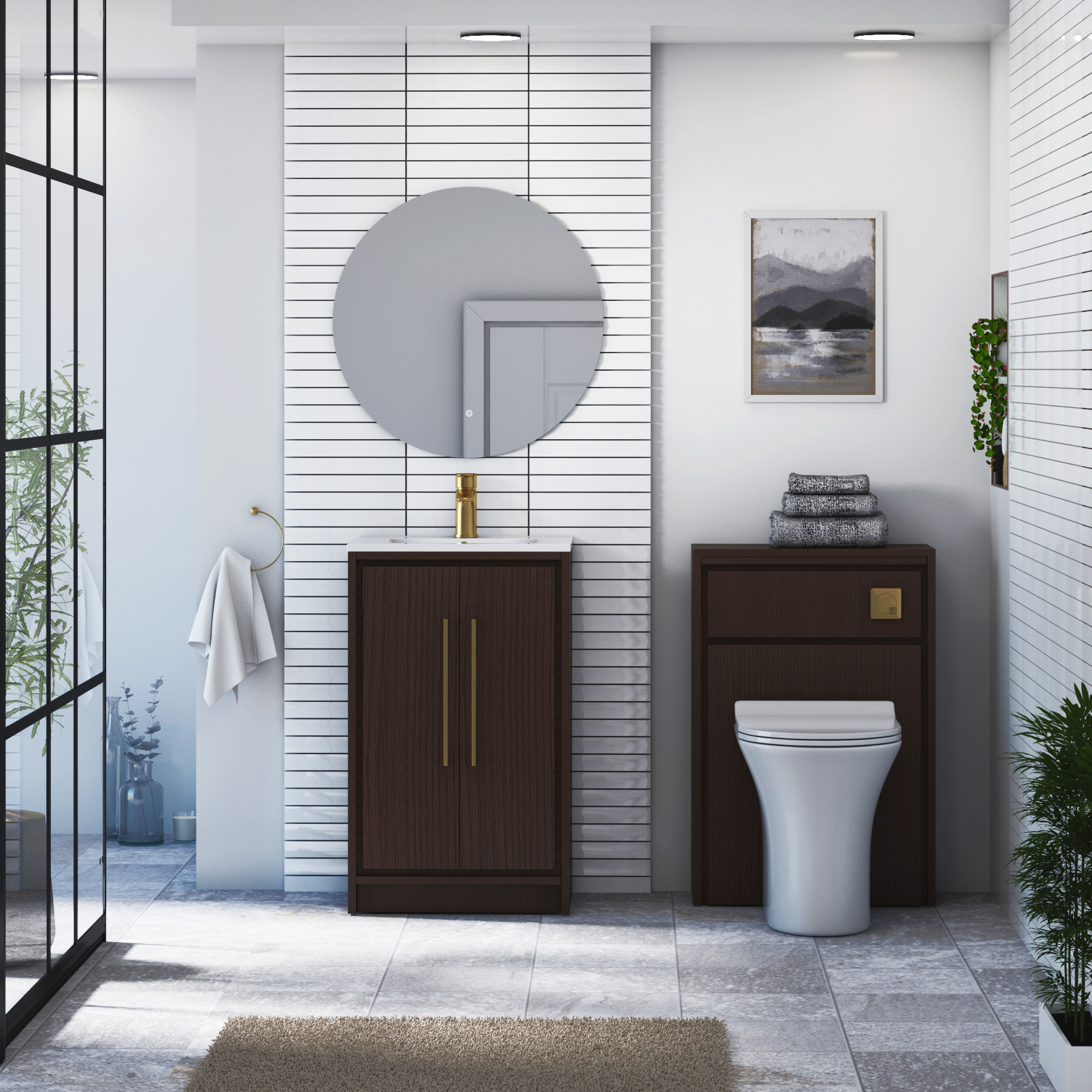 Livora 500mm Walnut Woodgrain Floor Standing 2 Door Vanity Unit with Optional Basin  & Various Handles