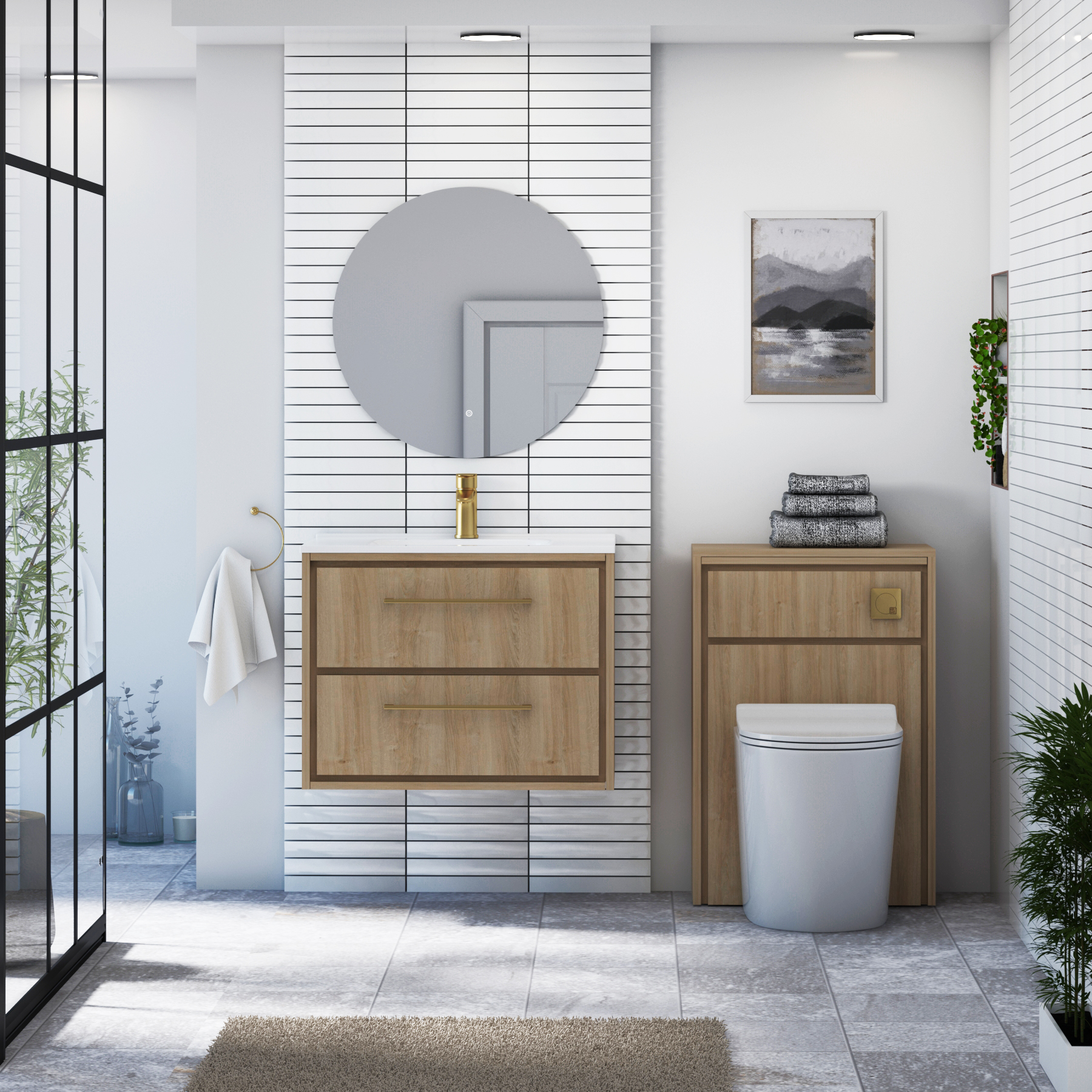 Livora Natural Oak Wall Hung 2 Drawer Vanity Unit with Optional Basin  & Various Handles