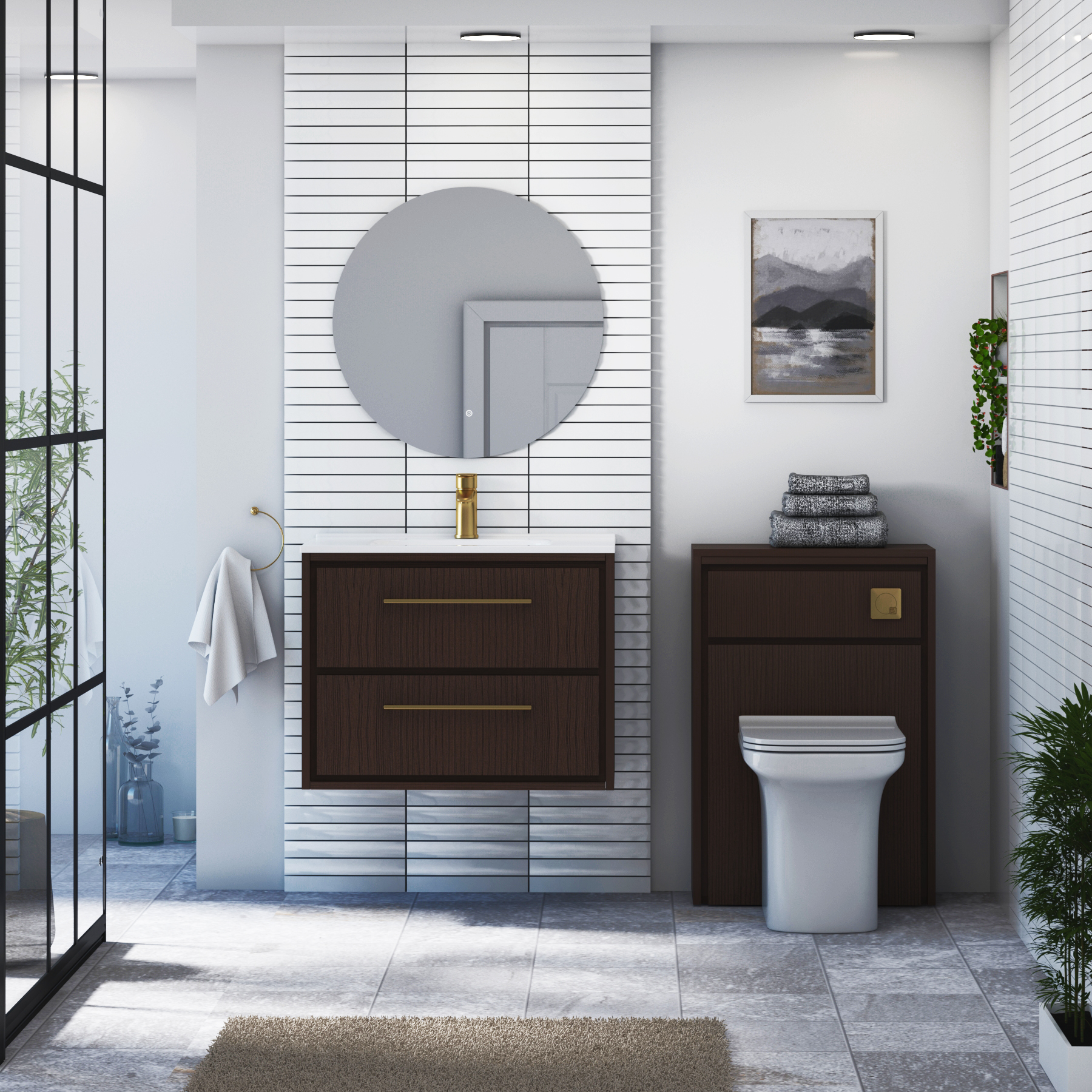 Livora Natural Oak Wall Hung 2 Drawer Vanity Unit with Optional Basin  & Various Handles