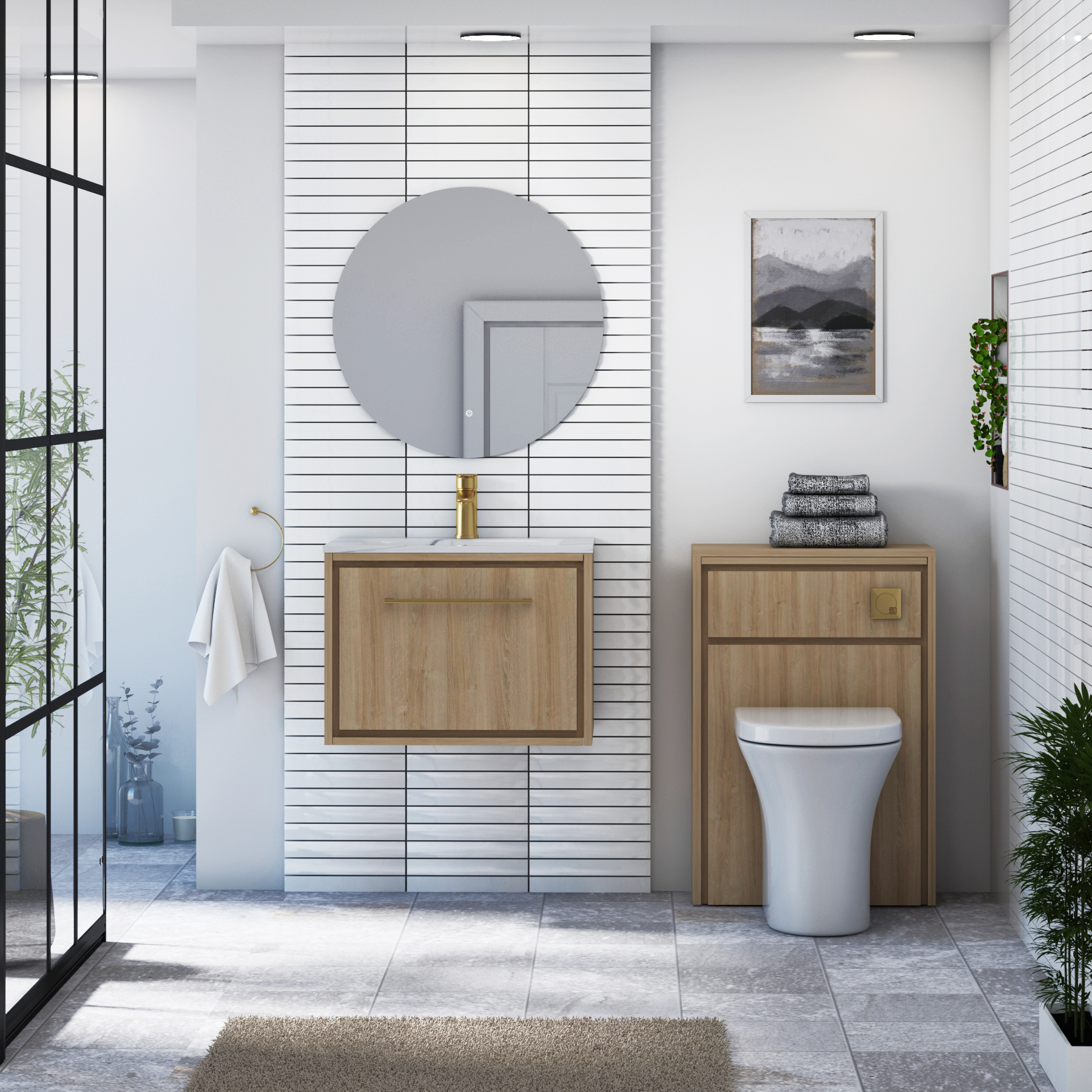Livora 600mm Natural Oak Wall Hung 1 Drawer Vanity Unit with Optional Basin  & Various Handles