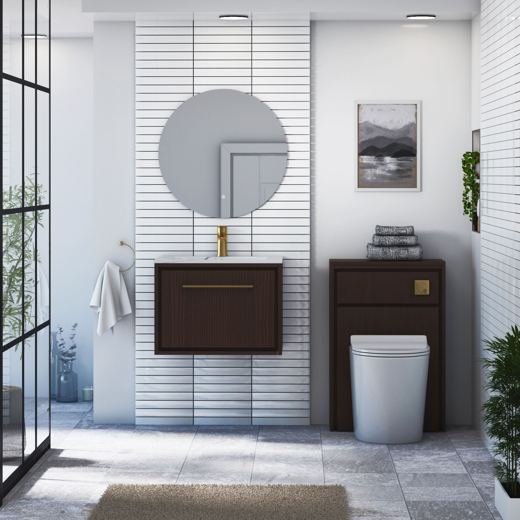 Livora 600mm Walnut Woodgrain Wall Hung 1 Drawer Vanity Unit with Optional Basin  & Various Handles