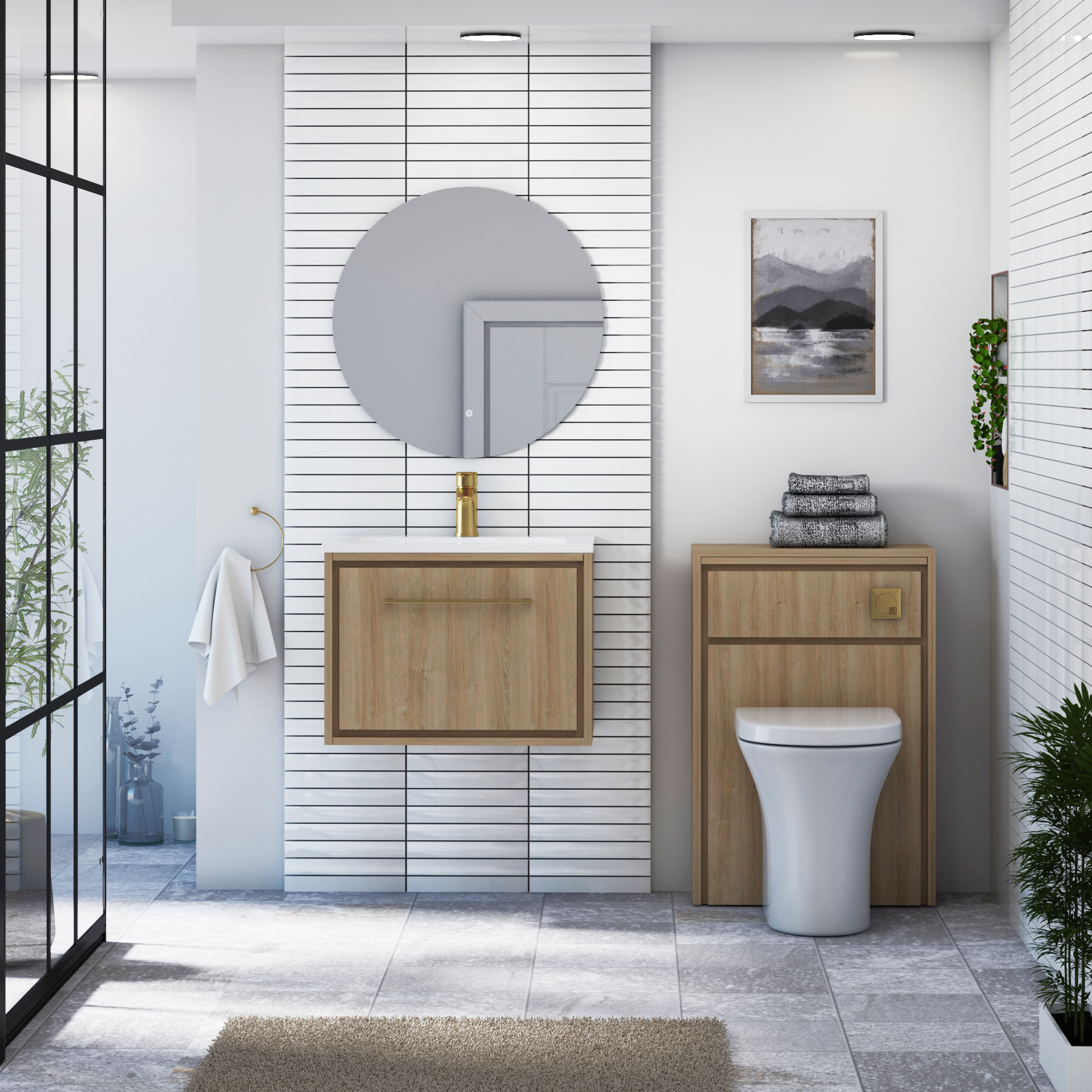 Livora 600mm Natural Oak Wall Hung 1 Drawer Vanity Unit with Optional Basin  & Various Handles