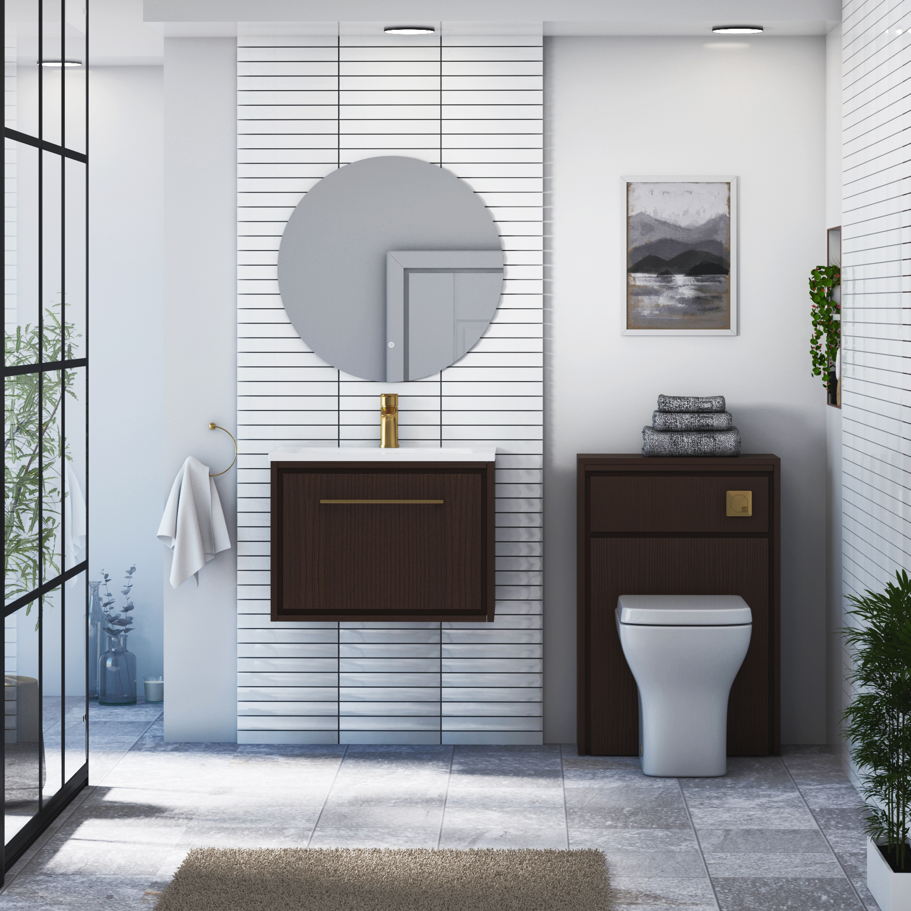 Livora 600mm Walnut Woodgrain Wall Hung 1 Drawer Vanity Unit with Optional Basin  & Various Handles