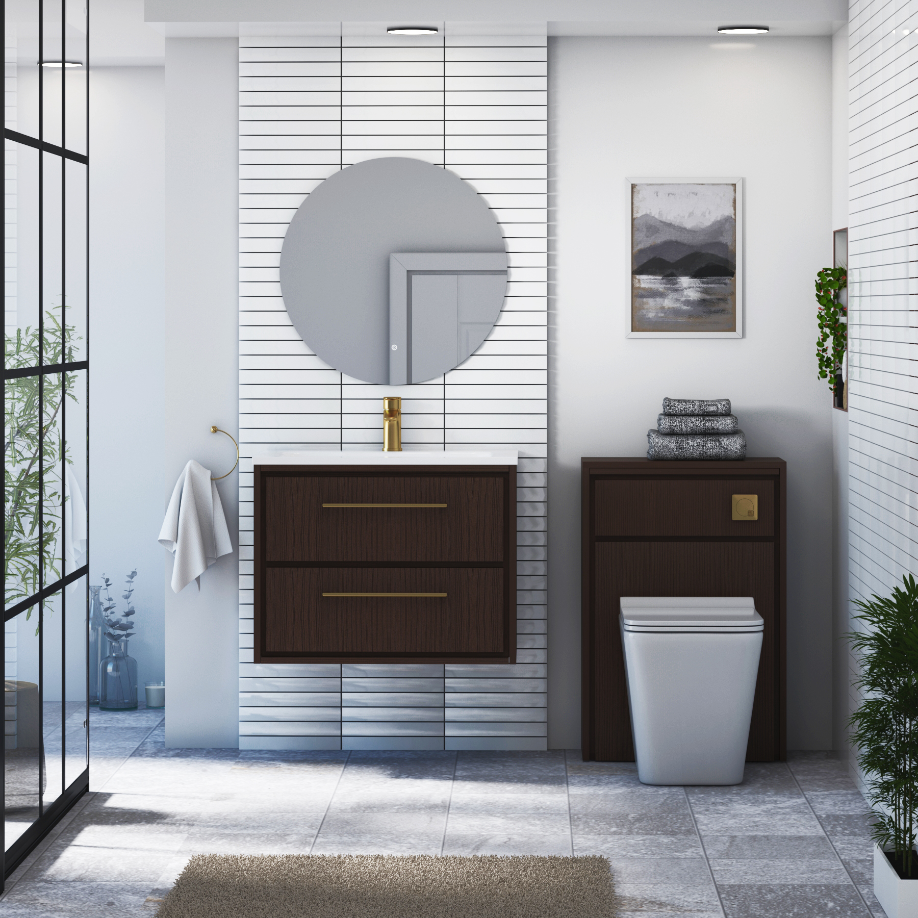 Livora Natural Oak Wall Hung 2 Drawer Vanity Unit with Optional Basin  & Various Handles