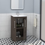 Marbella 500mm Floor Standing Vanity Unit with 2 Door Grey Elm Cabinet & Curved Basin
