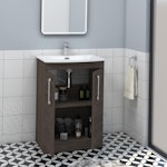 Marbella 600mm Floor Standing Vanity Unit with 2 Door Grey Elm Cabinet & Curved Basin