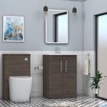 Marbella 600mm Floor Standing Vanity Unit with 2 Door Grey Elm Cabinet & Curved Basin