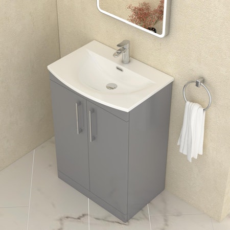  Marbella 500/600/800mm Indigo Grey Gloss 2 Door Floor Standing Vanity Unit with Curved Basin