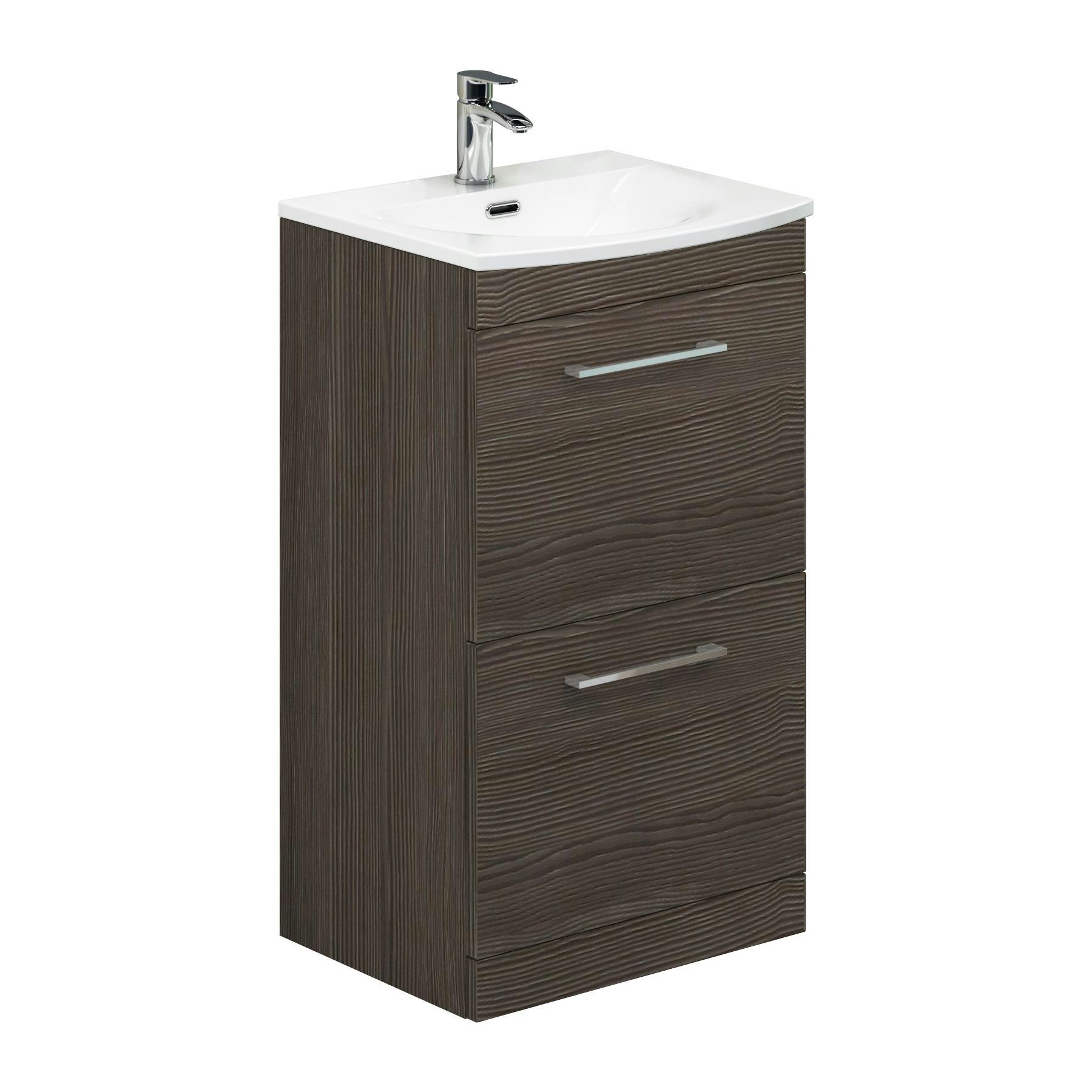 Marbella 500mm Floor Standing Vanity Unit with 2 Drawer Grey Elm Cabinet & Curved Basin